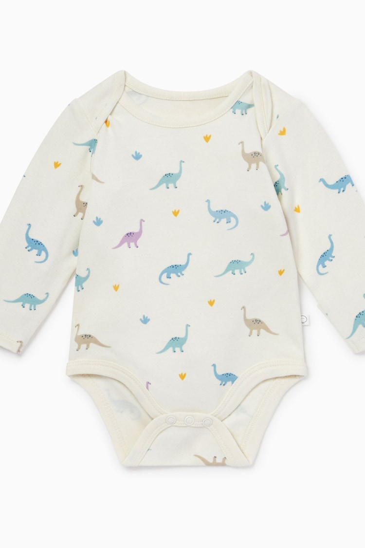 MORI Purple Dino Print Organic Cotton Long Sleeve Bodysuit - Image 2 of 2