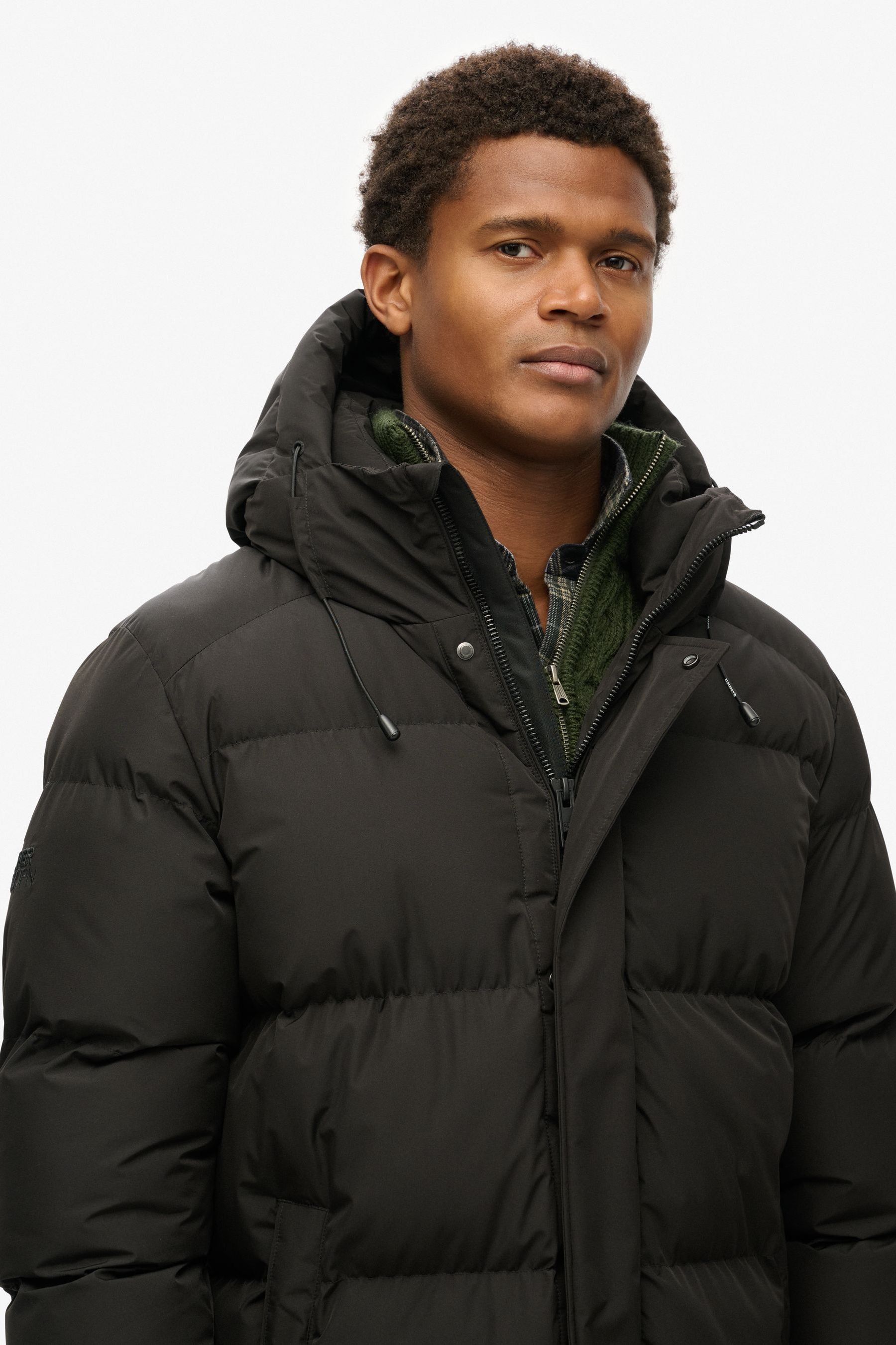 Black sports puffer jacket sale