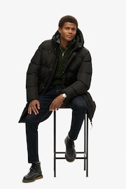 Superdry Black Hooded Sports Puffer Mid Coat Jacket - Image 3 of 6