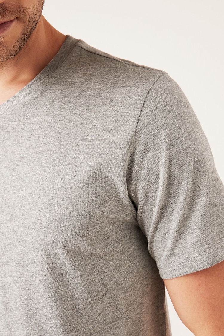 Grey Marl Regular Fit 100% Cotton Essential V-Neck T-Shirt - Image 2 of 4