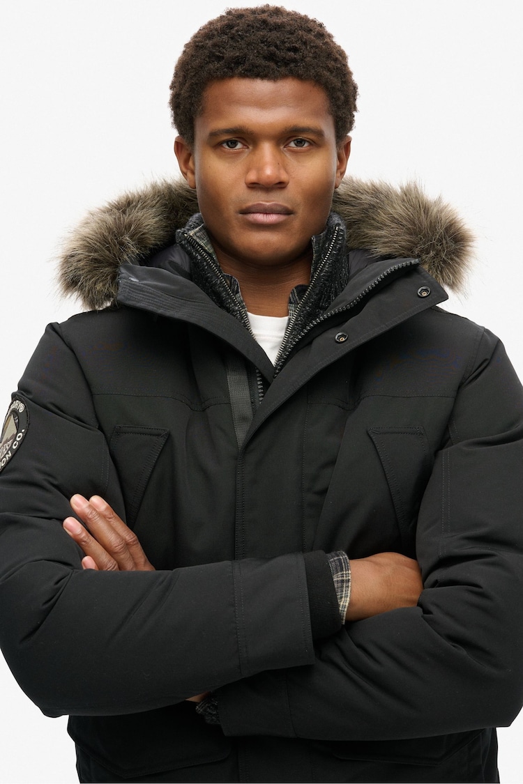 Superdry Jet Black Everest Faux Fur Parka Coat Jacket - Image 2 of 6