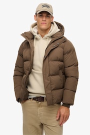 Superdry Warm Brown Hooded Puffer Jacket - Image 1 of 5