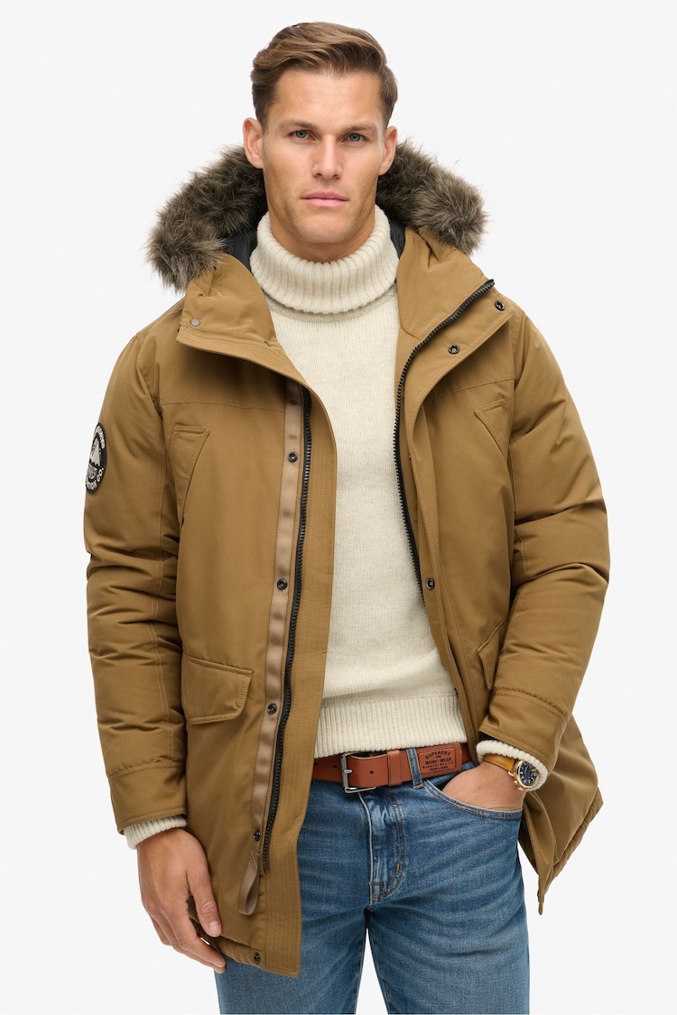 Superdry Kangaroo Brown Everest Faux Fur Parka Coat Jacket Ackermann - Image 1 of 5