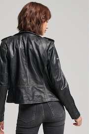 Superdry Black Rylee Leather Biker Jacket - Image 2 of 8