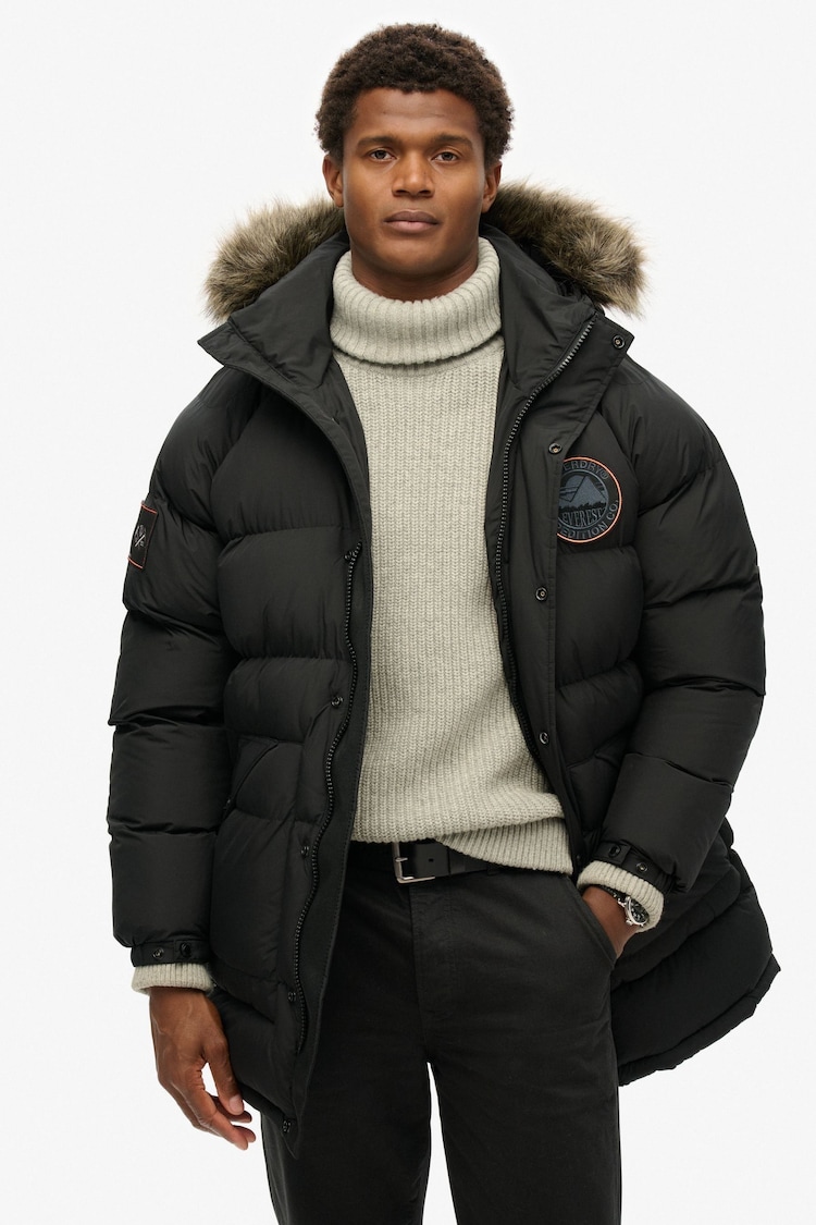 Superdry Jet Black Everest Longline Baffled Parka - Image 1 of 4