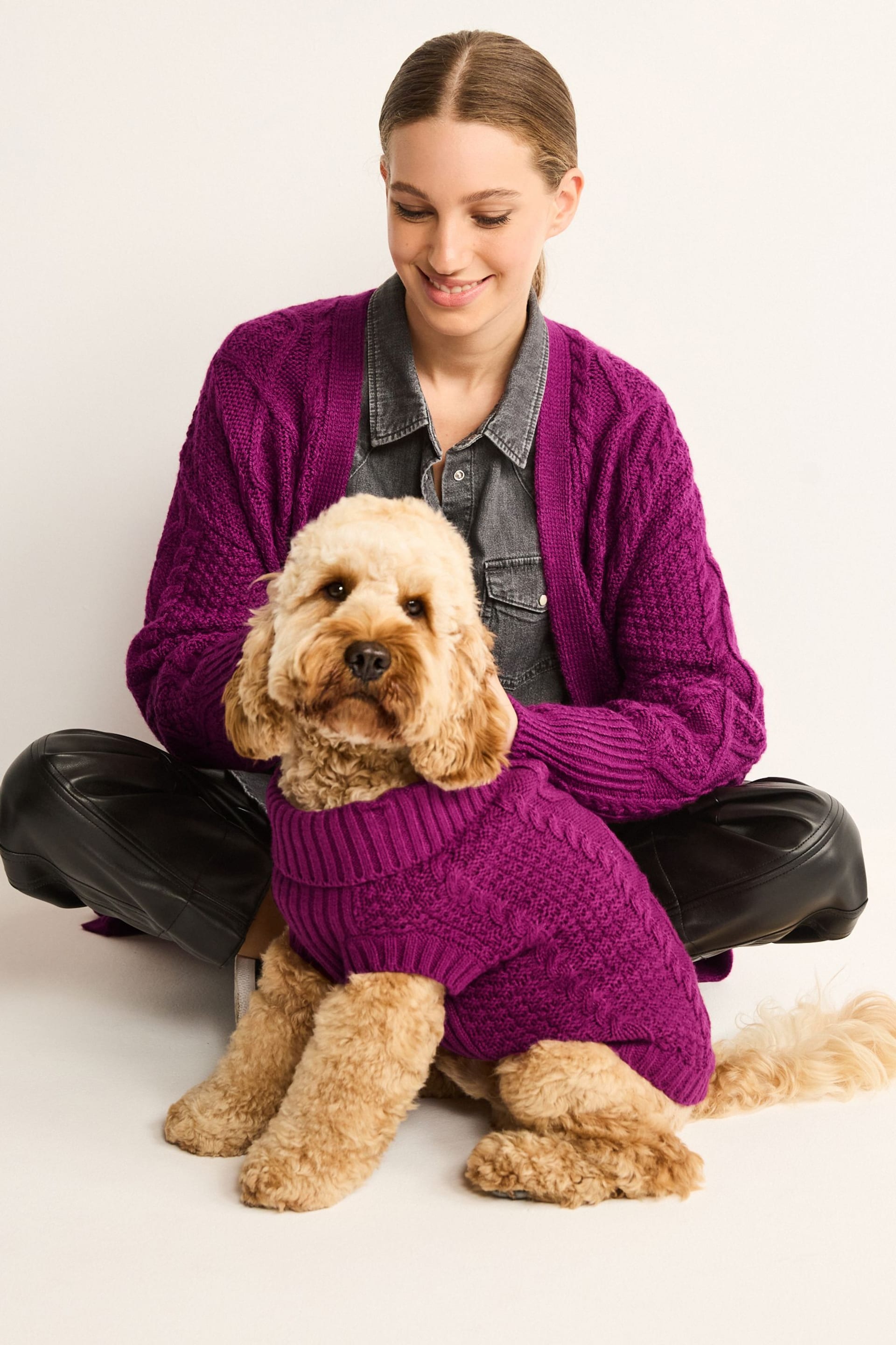Pink Cable Stitch Dog Jumper - Image 1 of 9