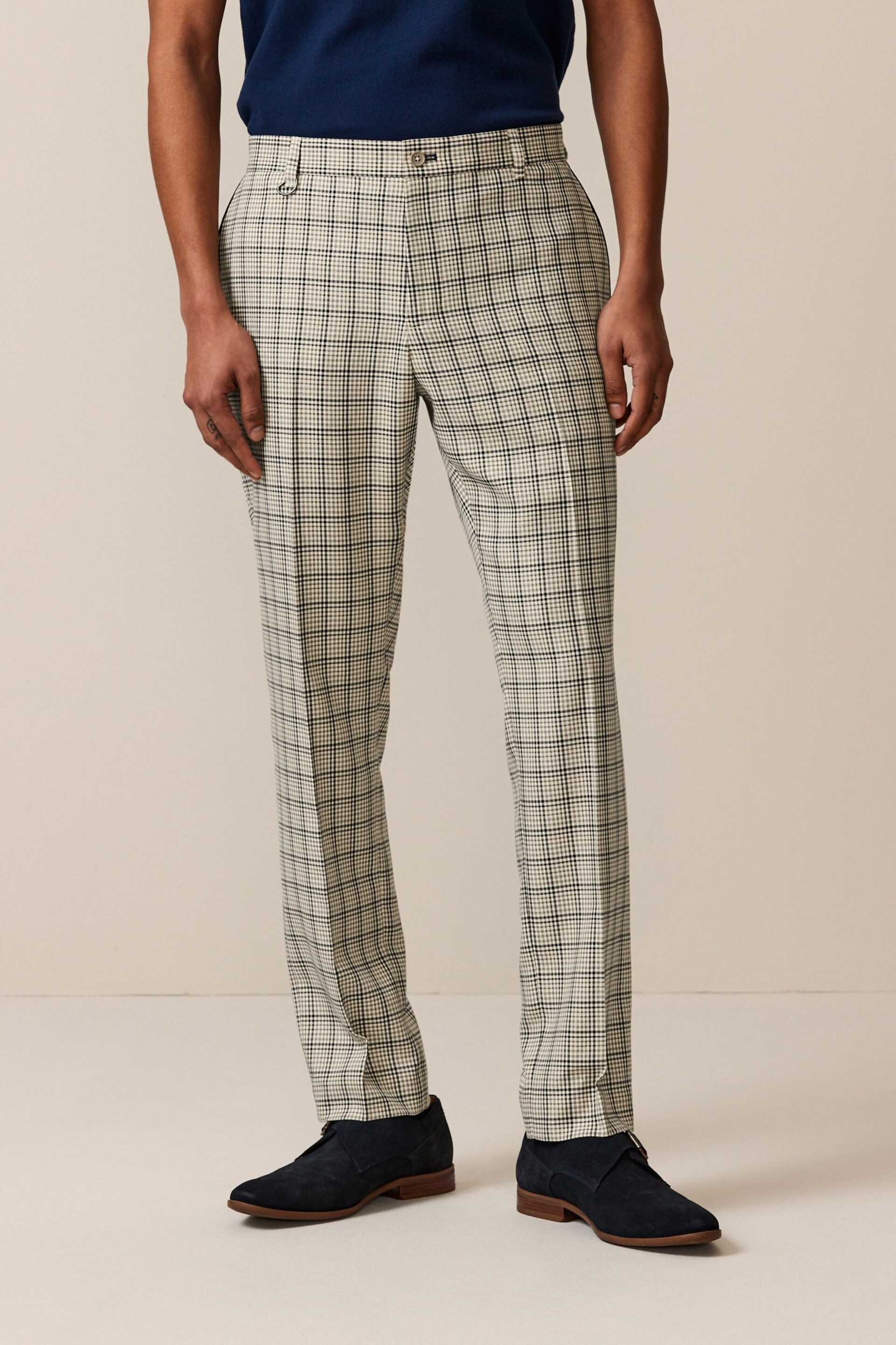 Neutral Slim Fit Check Smart Trousers - Image 1 of 8