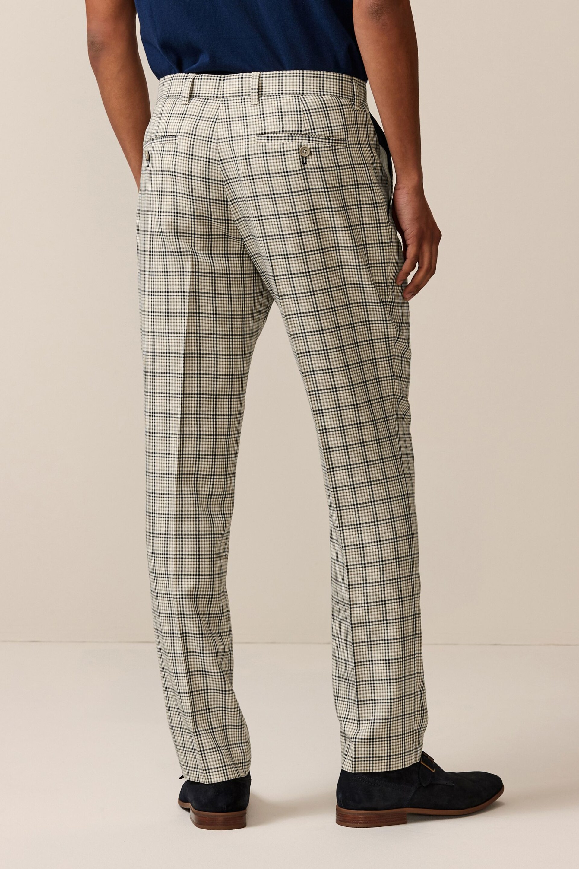 Neutral Slim Fit Check Smart Trousers - Image 3 of 8
