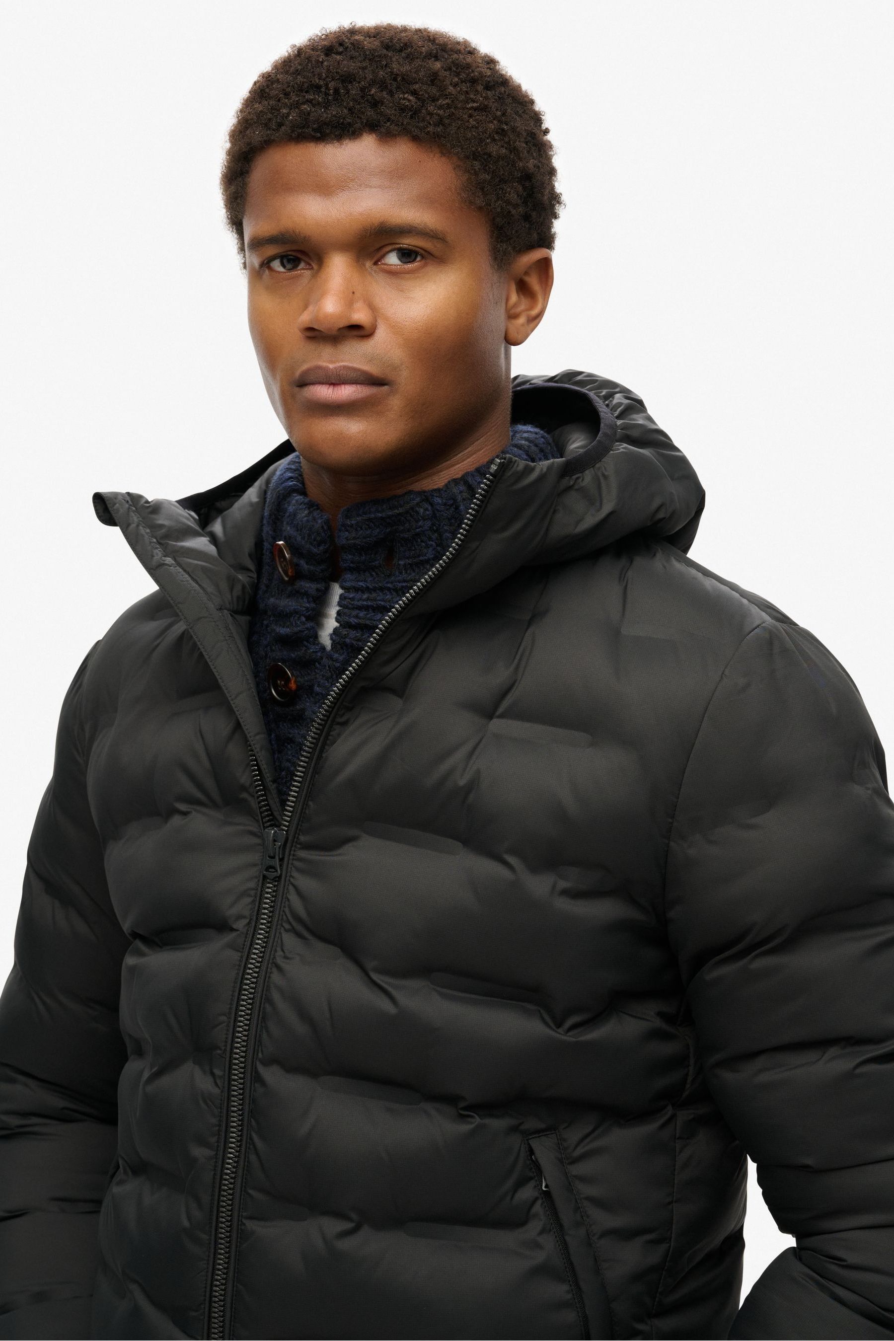 Superdry Black 100 Cotton Hooded Quilted Puffer Jacket Small Mens