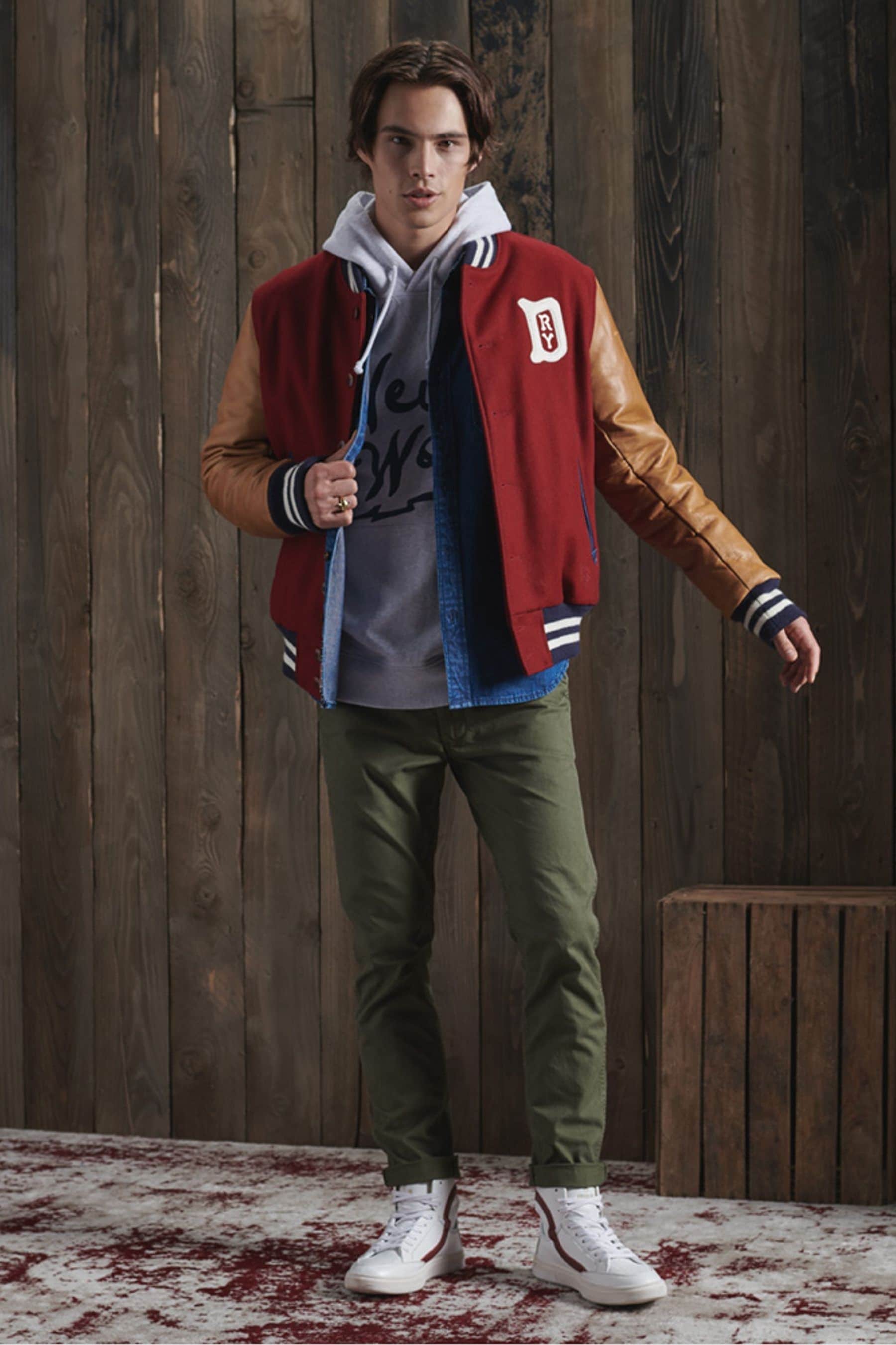 Buy Superdry Red Dry Leather Varsity Jacket from the Next UK online shop