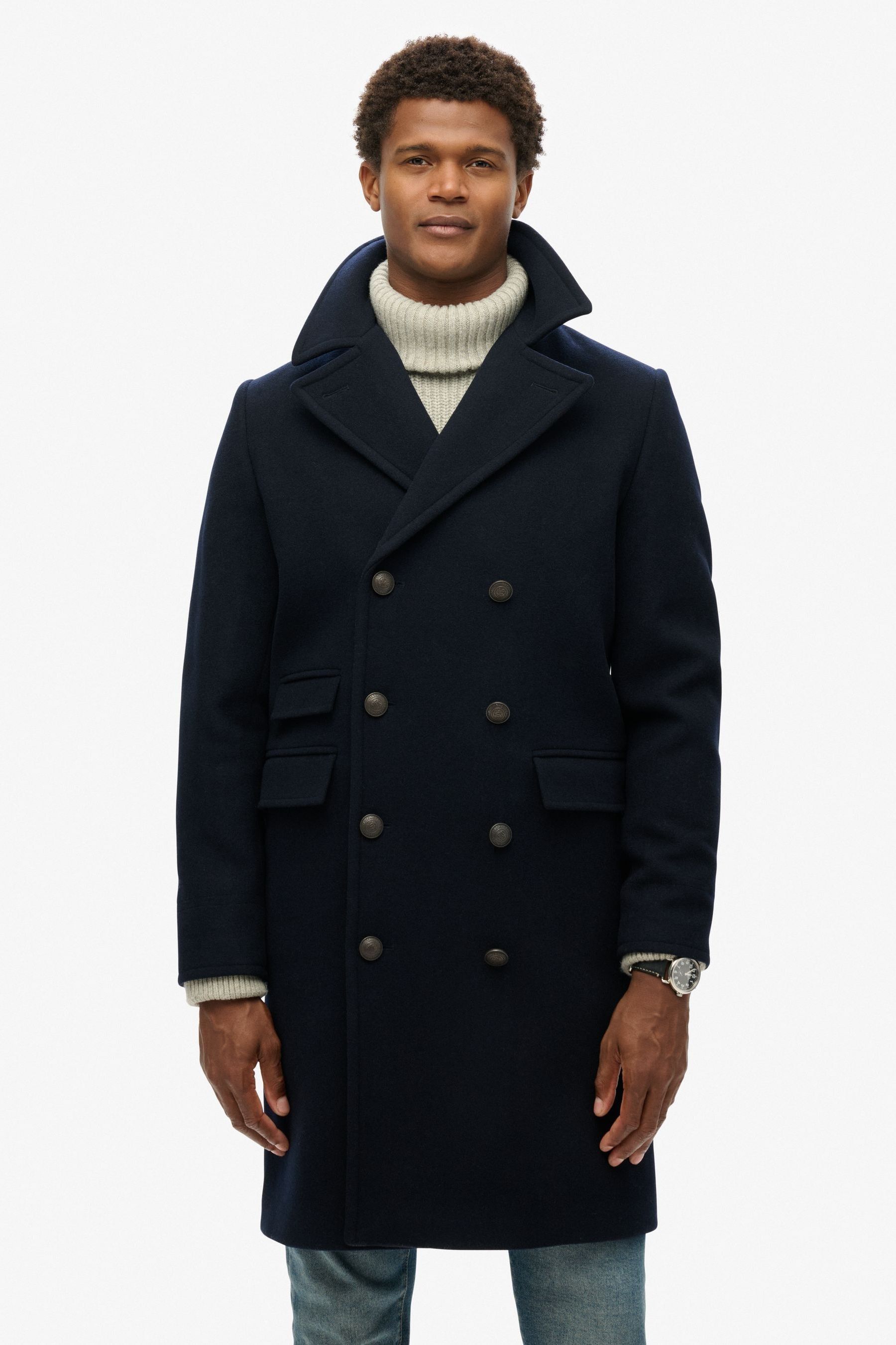 Superdry coat navy sale