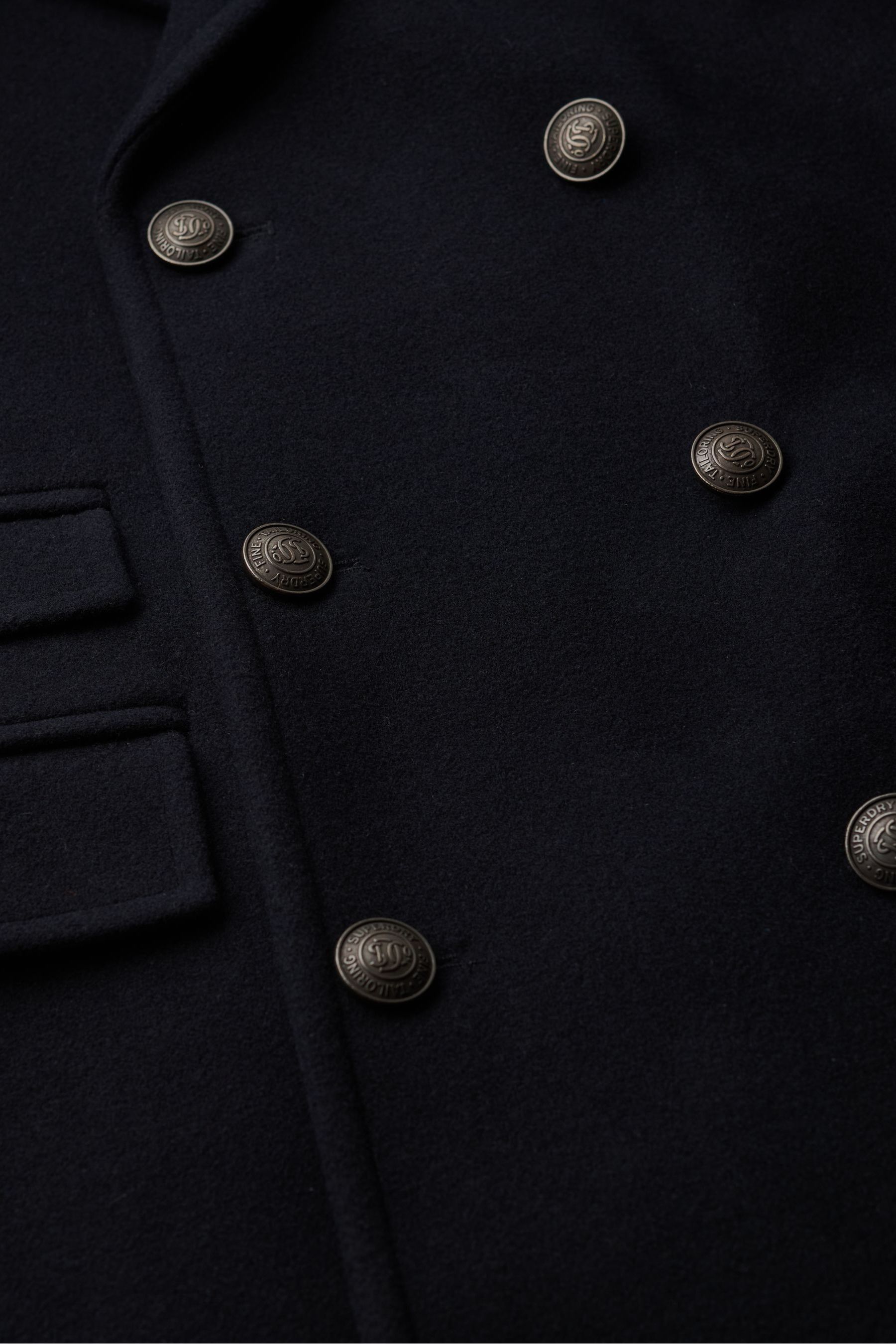 Superdry Eclipse Navy Merchant Wool Long Coat 2X Large Adult