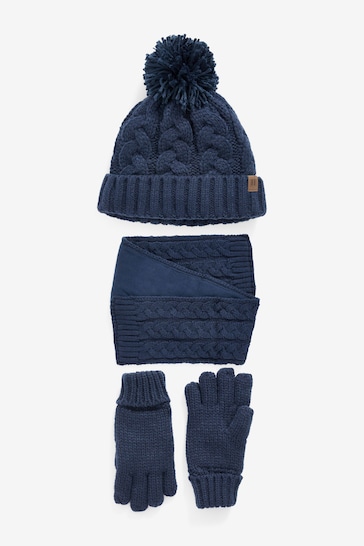 Navy Blue Knitted Hat, Gloves and Scarf 3 Piece Set (3-16yrs)