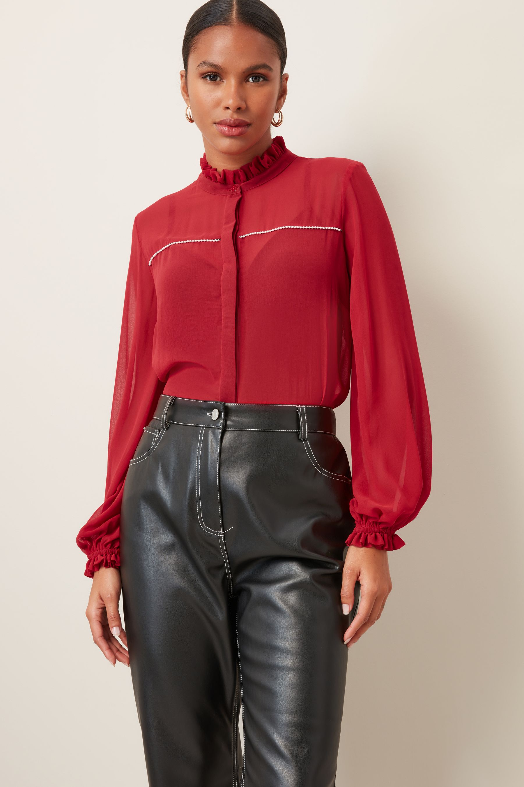 Frilled collar blouse top