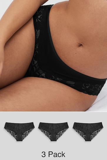 Black Brazilian Floral Lace Knickers 3 Pack