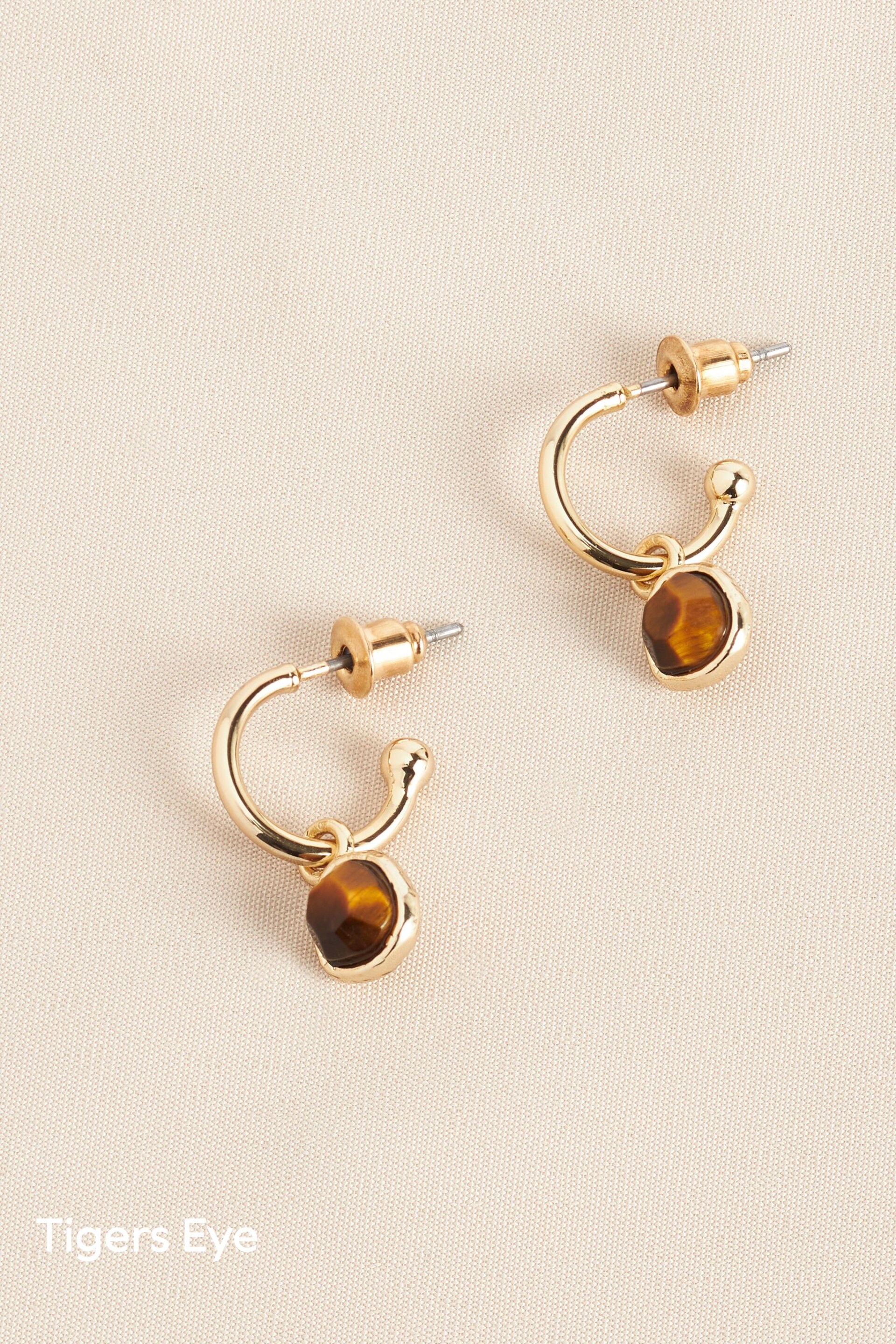 Gold/Silver Plated Sterling Silver Semi Precious Stone Hoop Earrings - Image 7 of 9