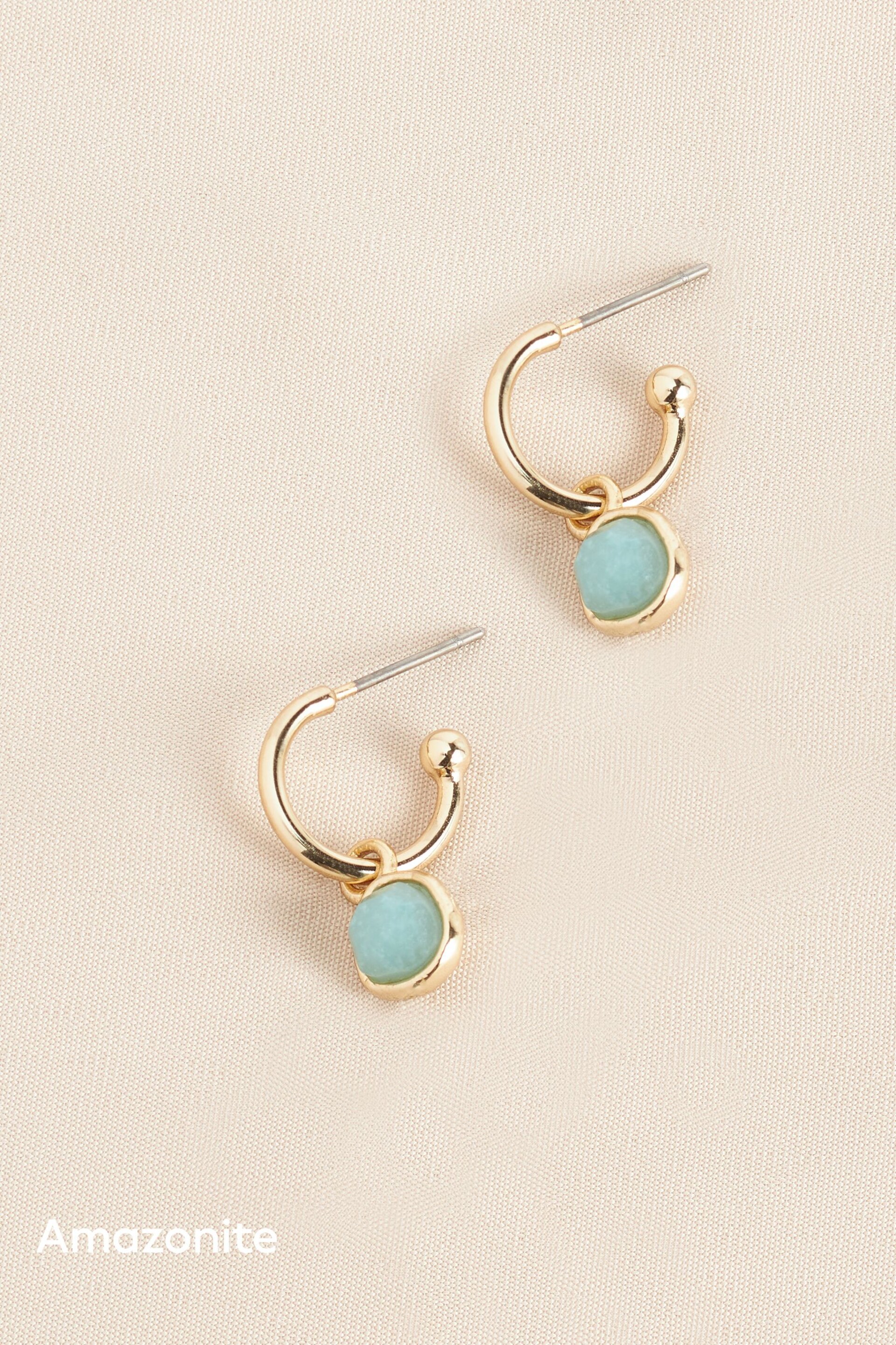 Gold/Silver Plated Sterling Silver Semi Precious Stone Hoop Earrings - Image 8 of 9