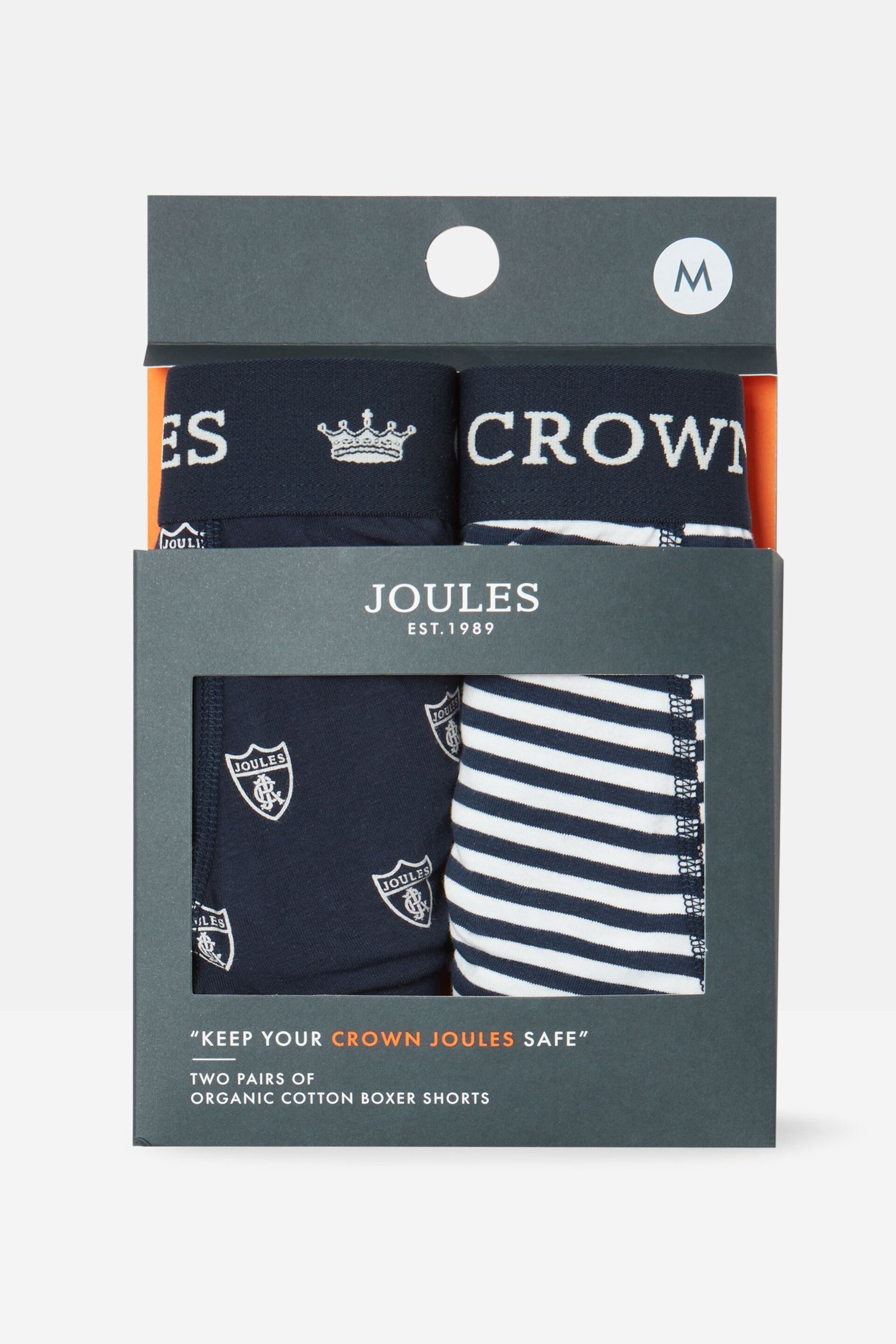 Joules Crown Navy & White Crest Cotton Boxer Briefs 2 Pack - Image 1 of 4