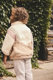 Cream/Pink/Green Colourblock Borg Fleece Zip Through Jacket (12mths-7yrs) - Image 3 of 7