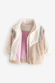 Cream/Pink/Green Colourblock Borg Fleece Zip Through Jacket (12mths-7yrs) - Image 5 of 7