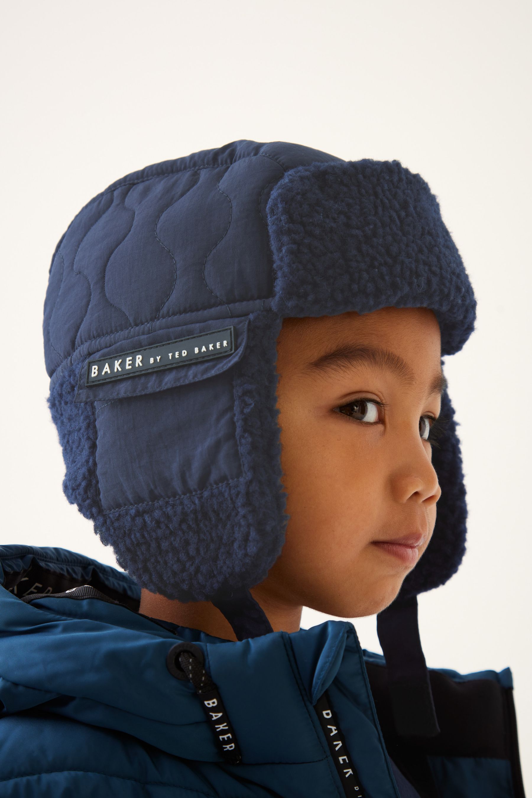 Buy Baker by Ted Baker Boys Navy Blue Trapper Hat and Mittens Set from Next Luxembourg