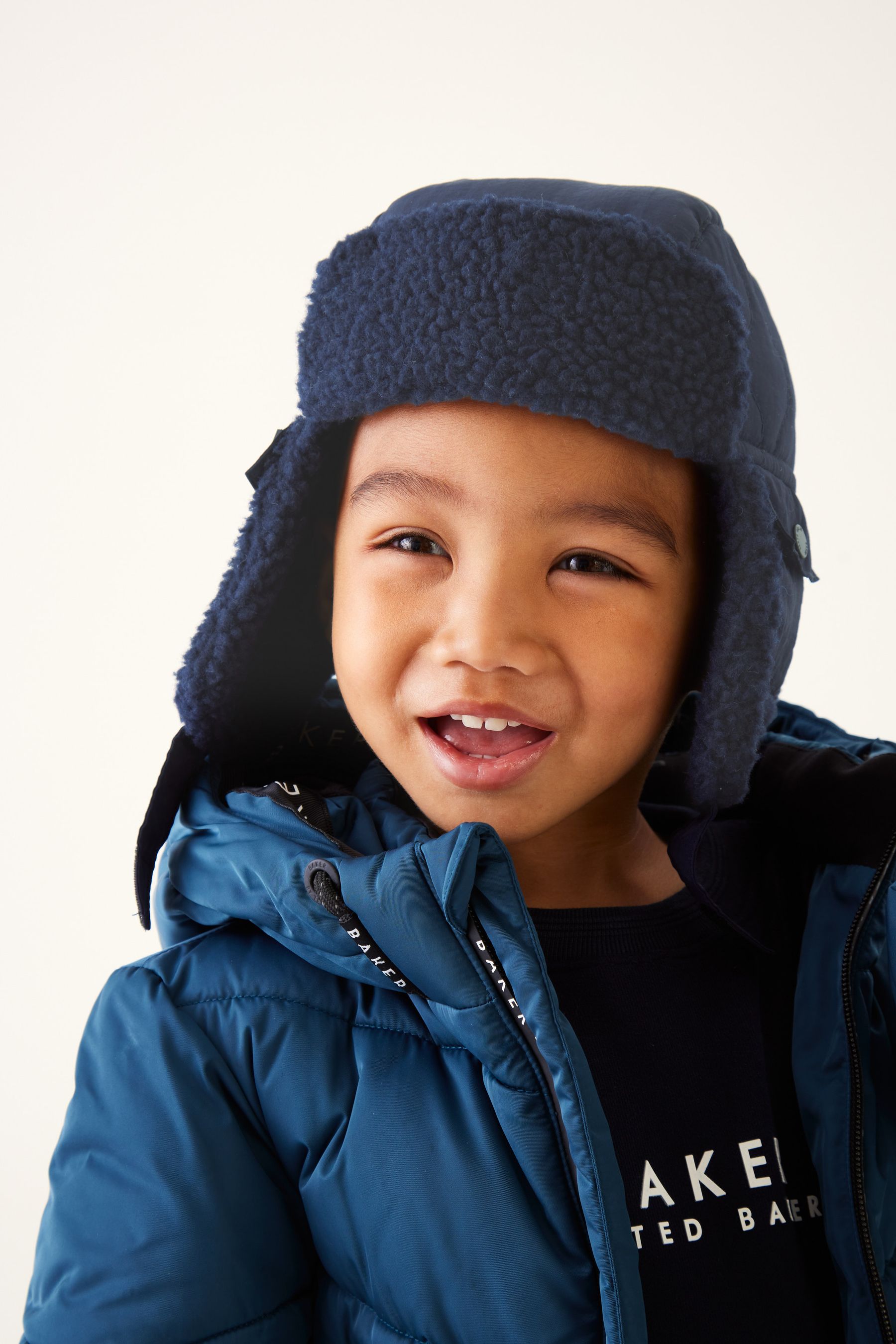 Buy Baker by Ted Baker Boys Navy Blue Trapper Hat and Mittens Set from Next Luxembourg