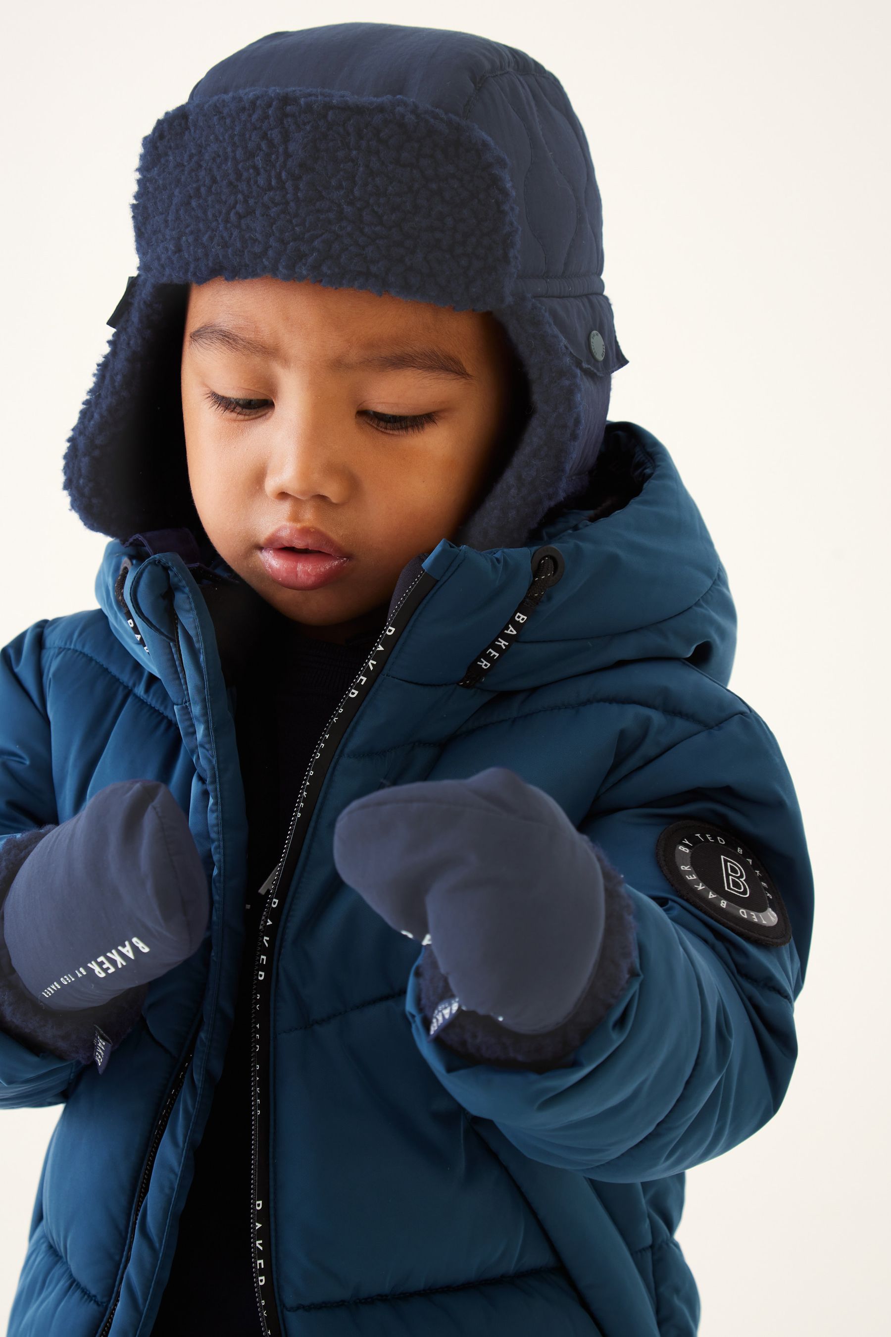 Buy Baker by Ted Baker Boys Navy Blue Trapper Hat and Mittens Set from Next Luxembourg