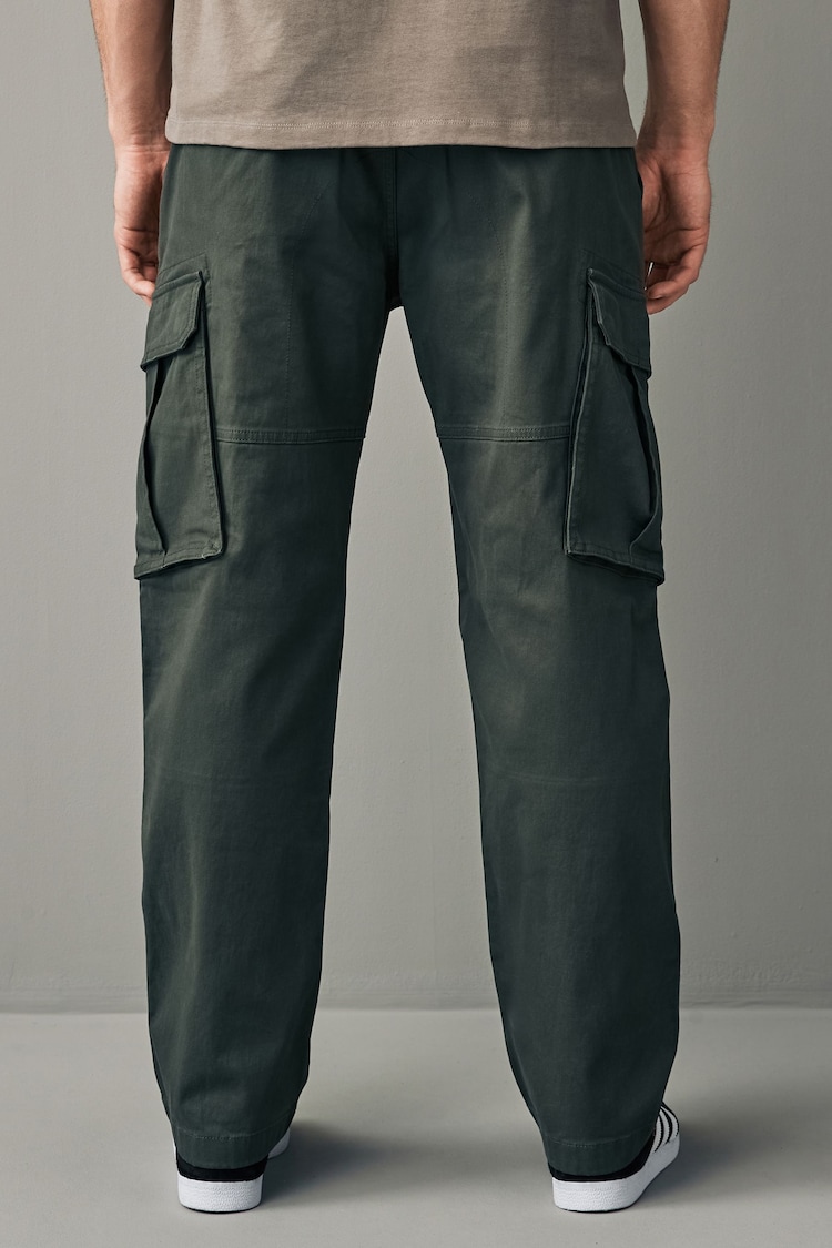 Green Straight Fit Cotton Stretch Cargo Trousers - Image 4 of 12