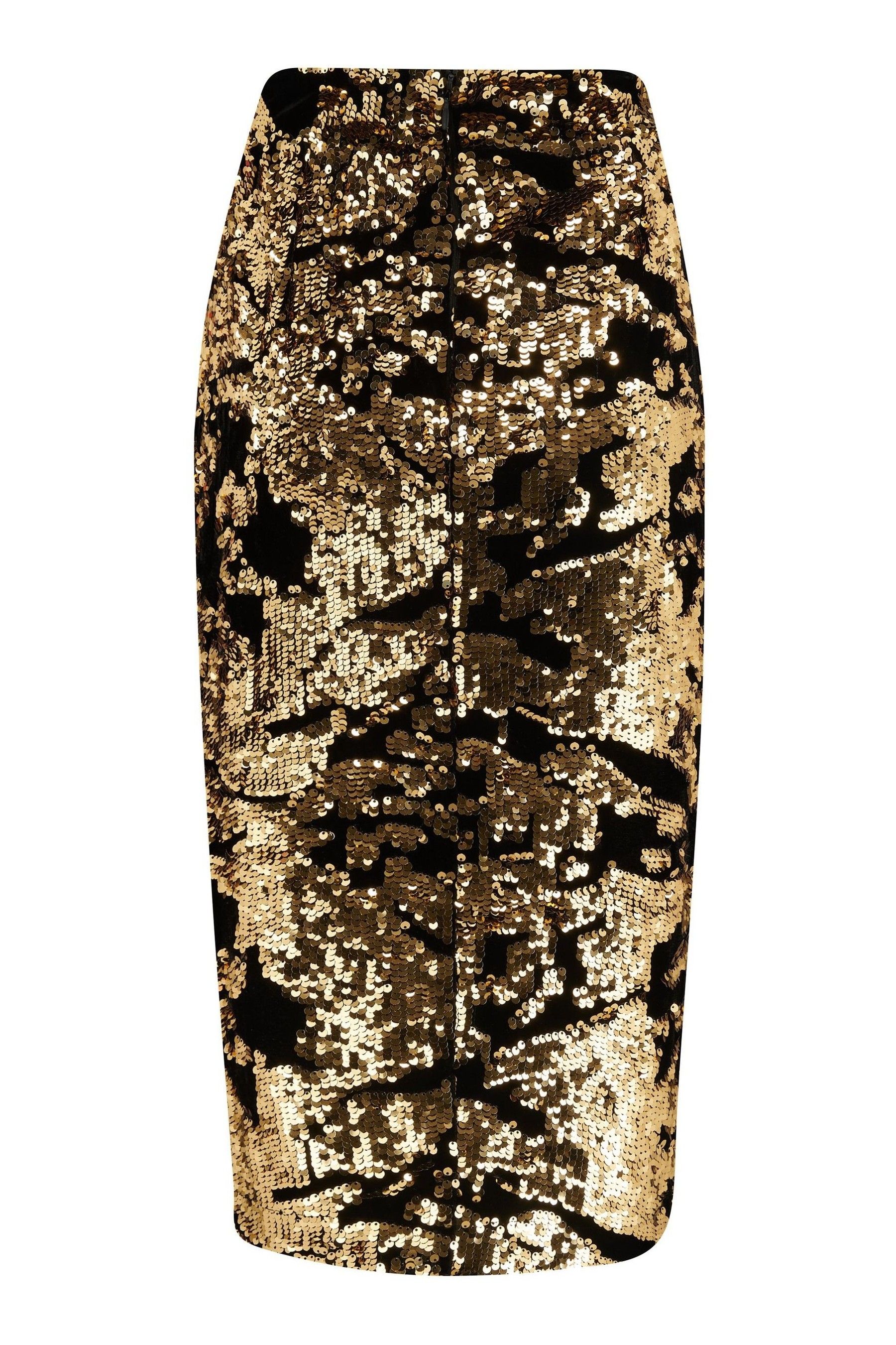Pour Moi Gold Selena Velvet Sequin Midi Skirt