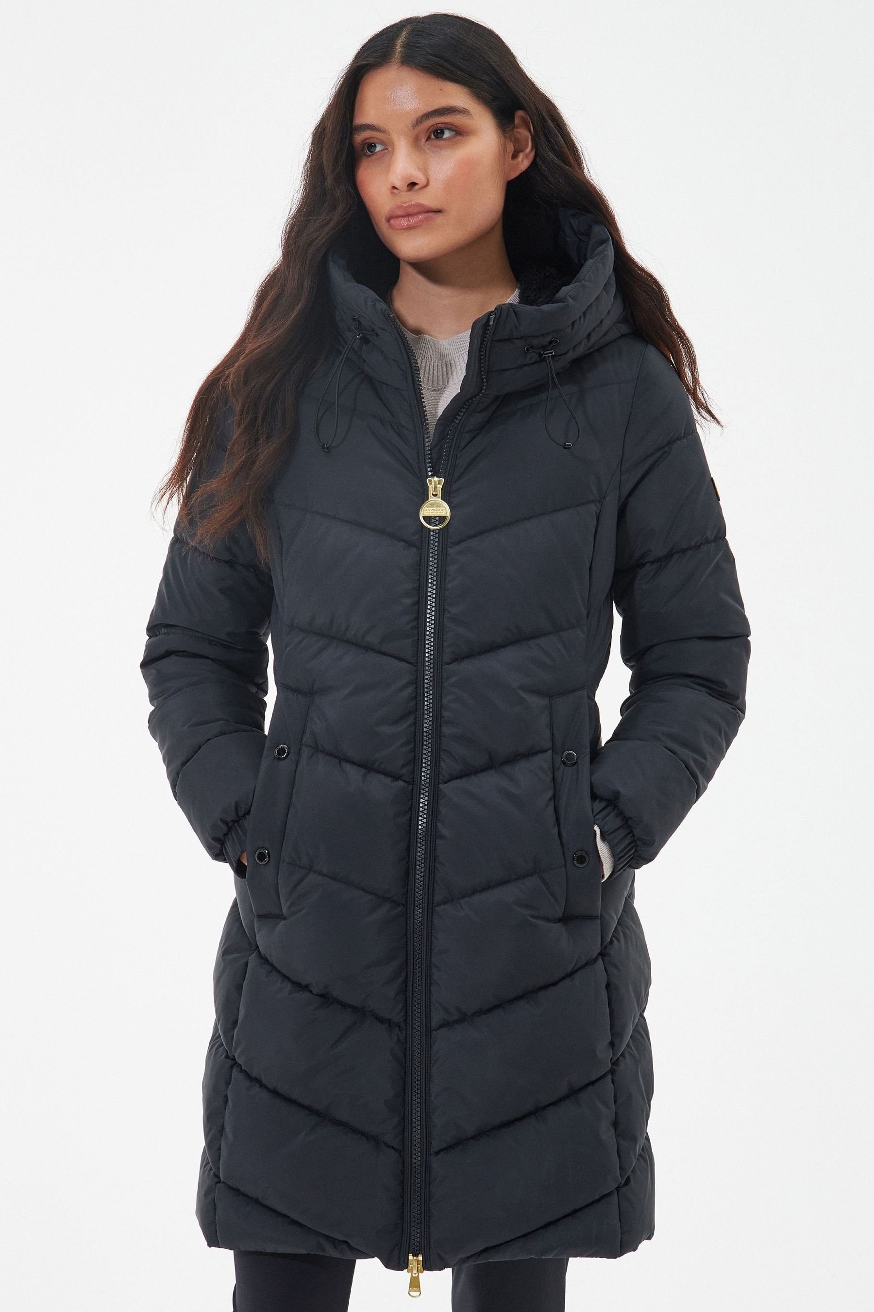 Buy Barbour International Boston Longline Quilted Black Jacket
