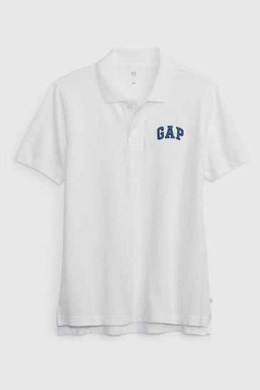 Gap White Logo Short Sleeve Polo Shirt