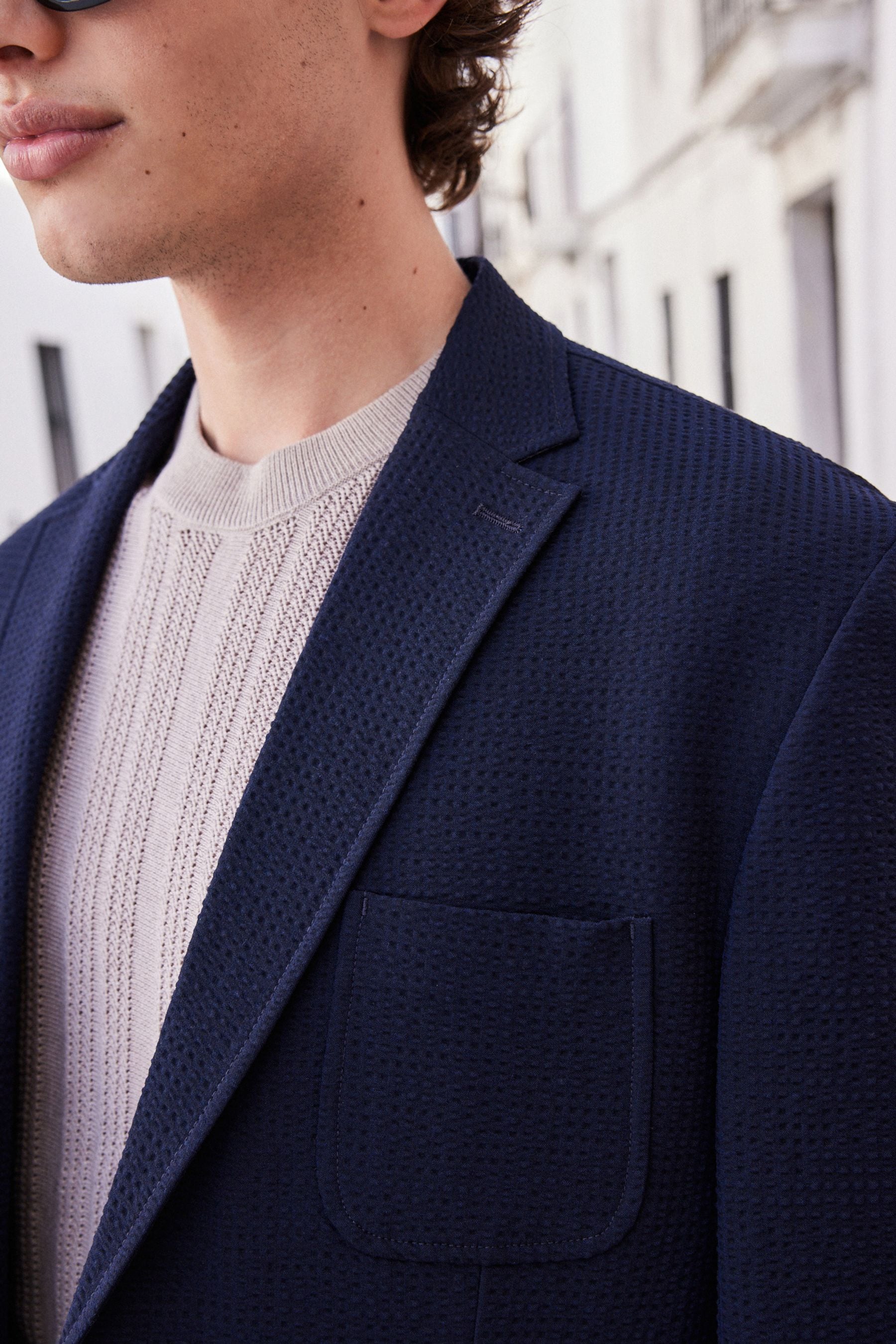 Buy Navy Blue Relaxed Fit Seersucker Suit Jacket from Next Luxembourg
