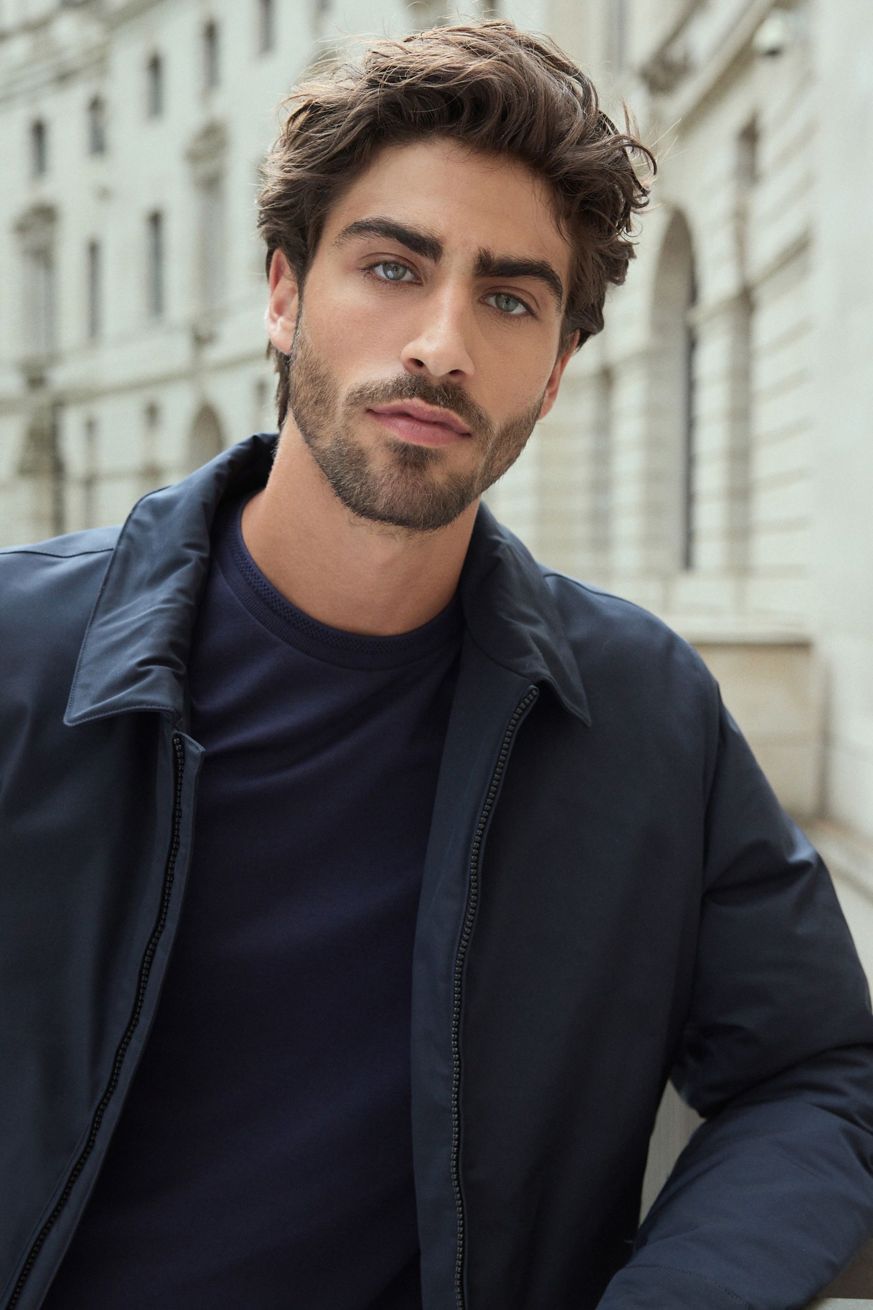 Navy Blue Shower Resistant Padded Harrington Jacket