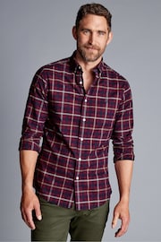 Charles Tyrwhitt Red Check Slim Fit Button-Down Brushed Washed Oxford Shirt - Image 1 of 7