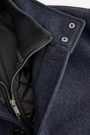 Navy Blue Mock Gilet Herringbone Padded Jacket with Wool - Image 12 of 15