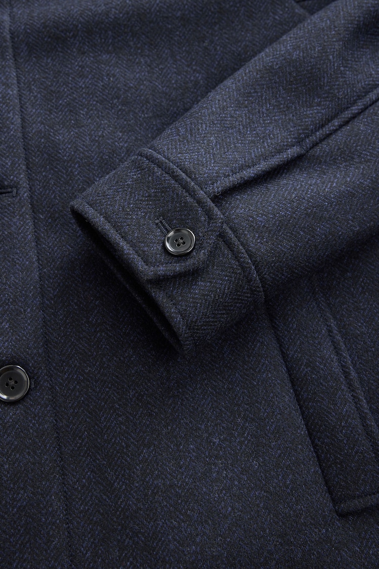 Navy Blue Mock Gilet Herringbone Padded Jacket with Wool - Image 15 of 15