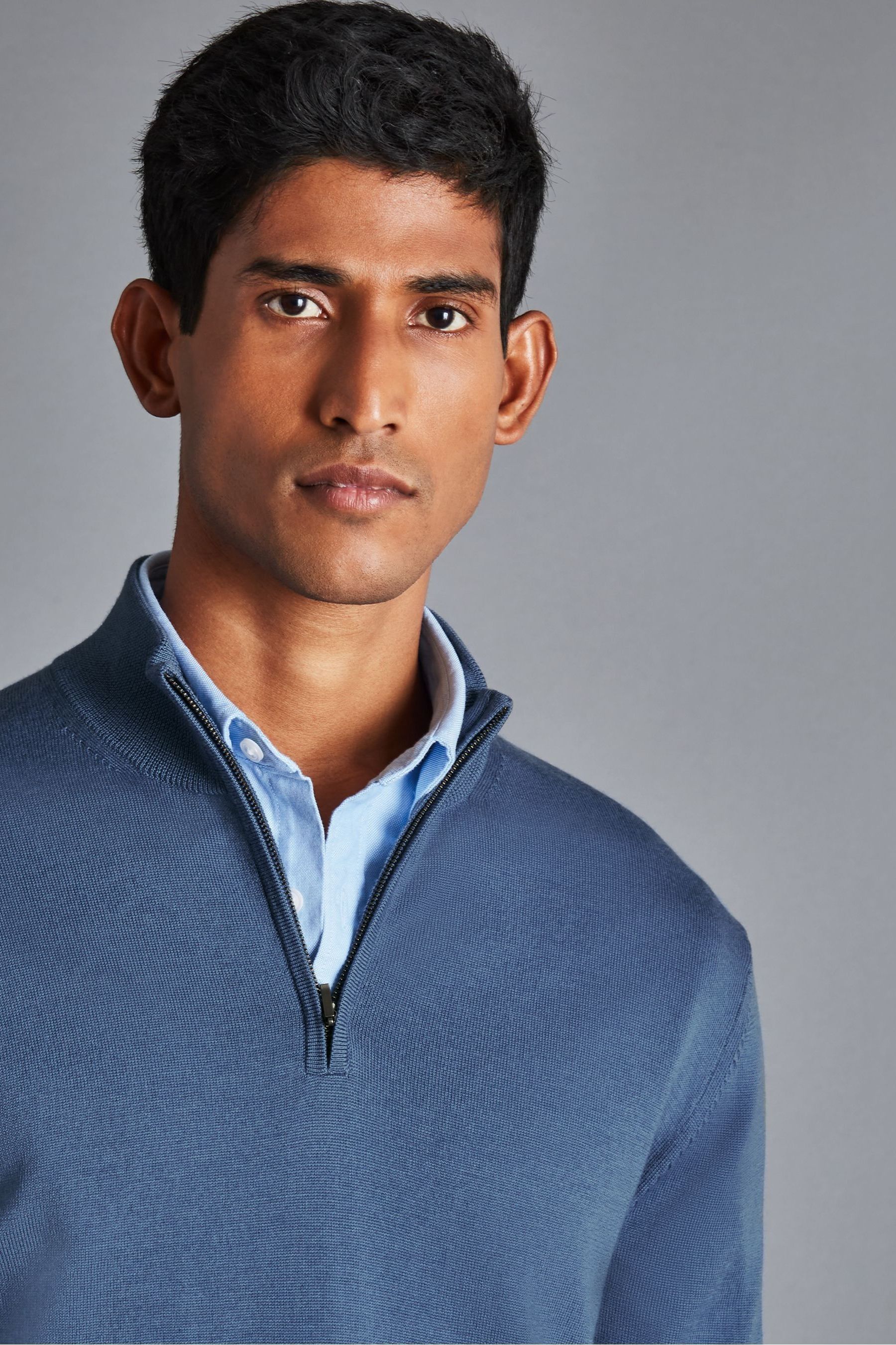 Buy Charles Tyrwhitt Blue Pure Merino Zip Neck Jumper from the Next UK online shop