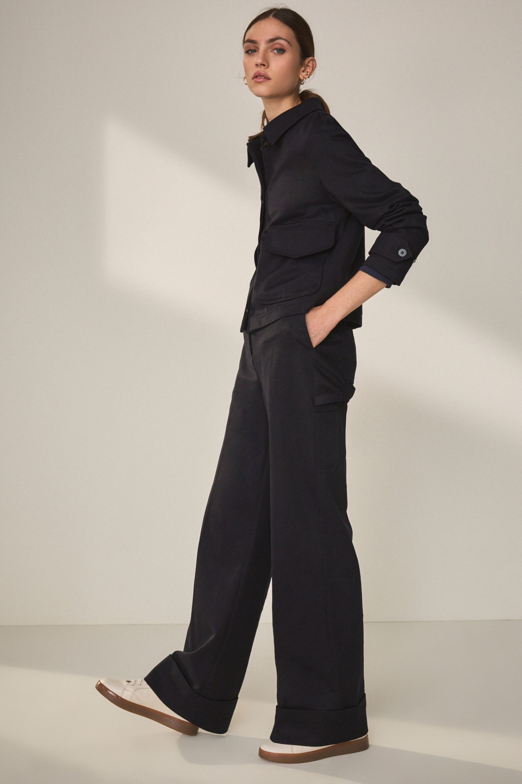 Buy Navy Premium Twill Wide Leg Utility Trousers from Next Luxembourg