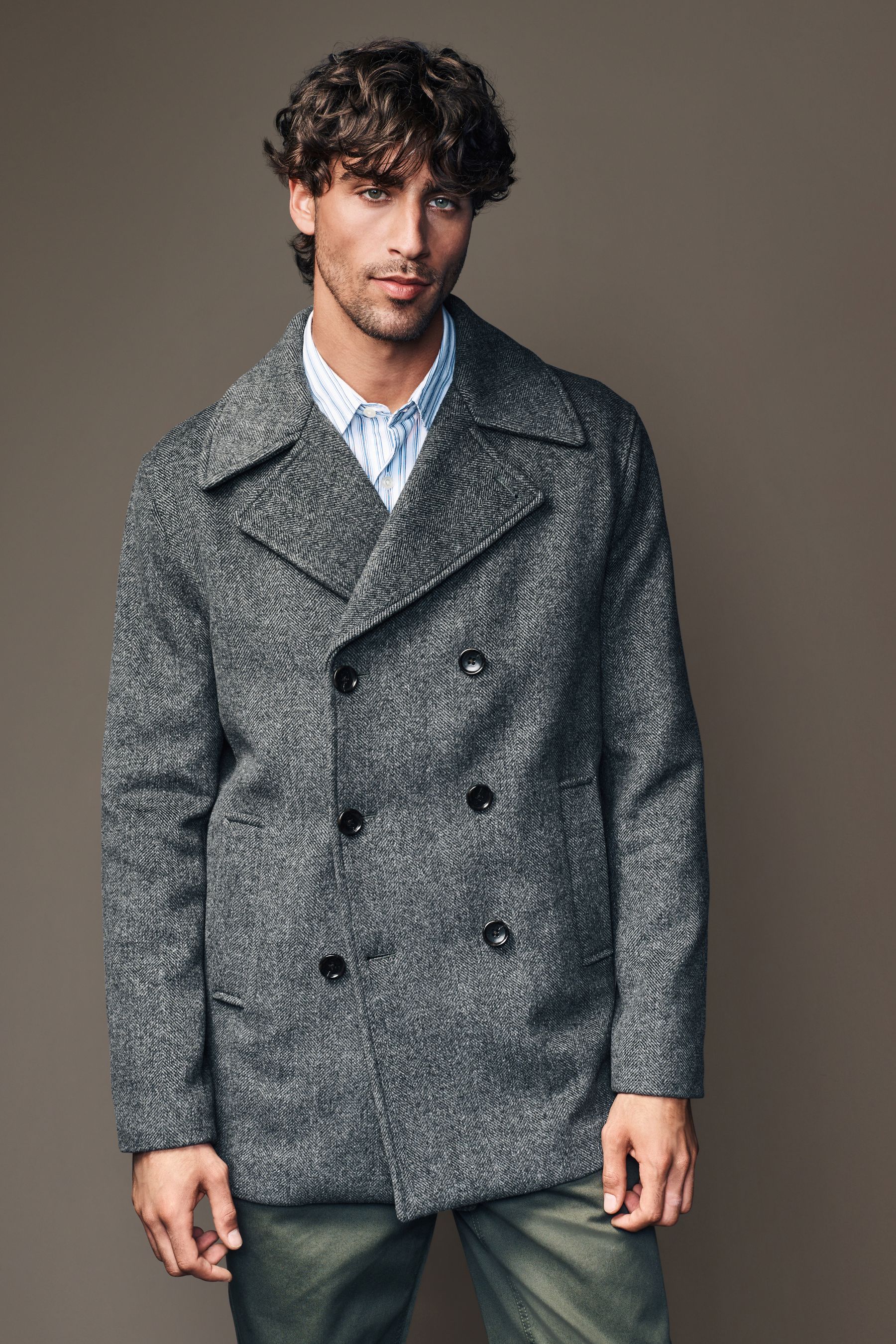 Charcoal Grey Soft Touch Peacoat with Wool
