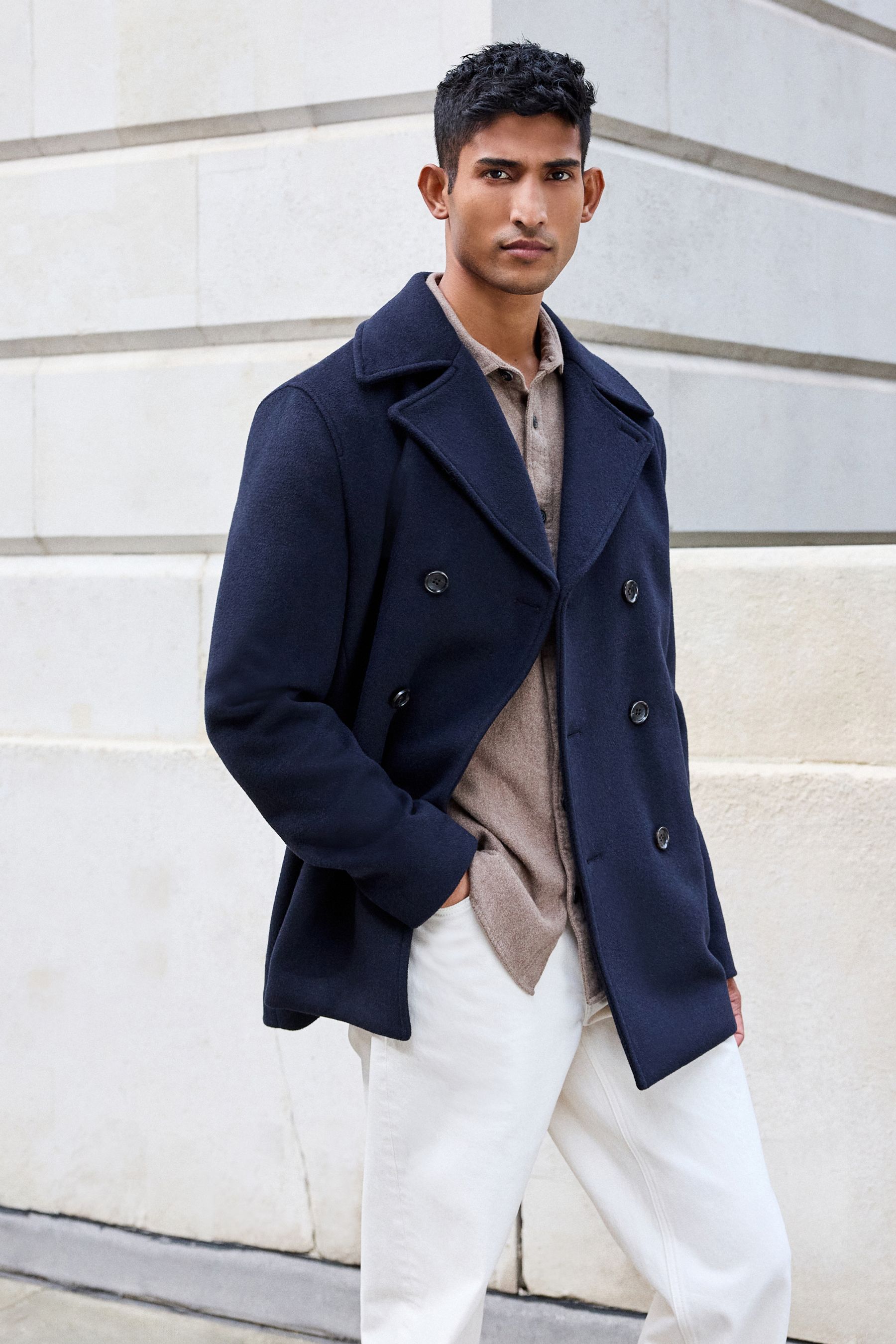 Buy Navy Blue Soft Touch Peacoat with Wool from the Next UK online shop