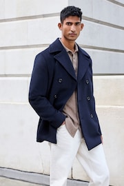 Marineblau/blau - Soft Touch Pea Coat with Wool - Bild 1 von 5