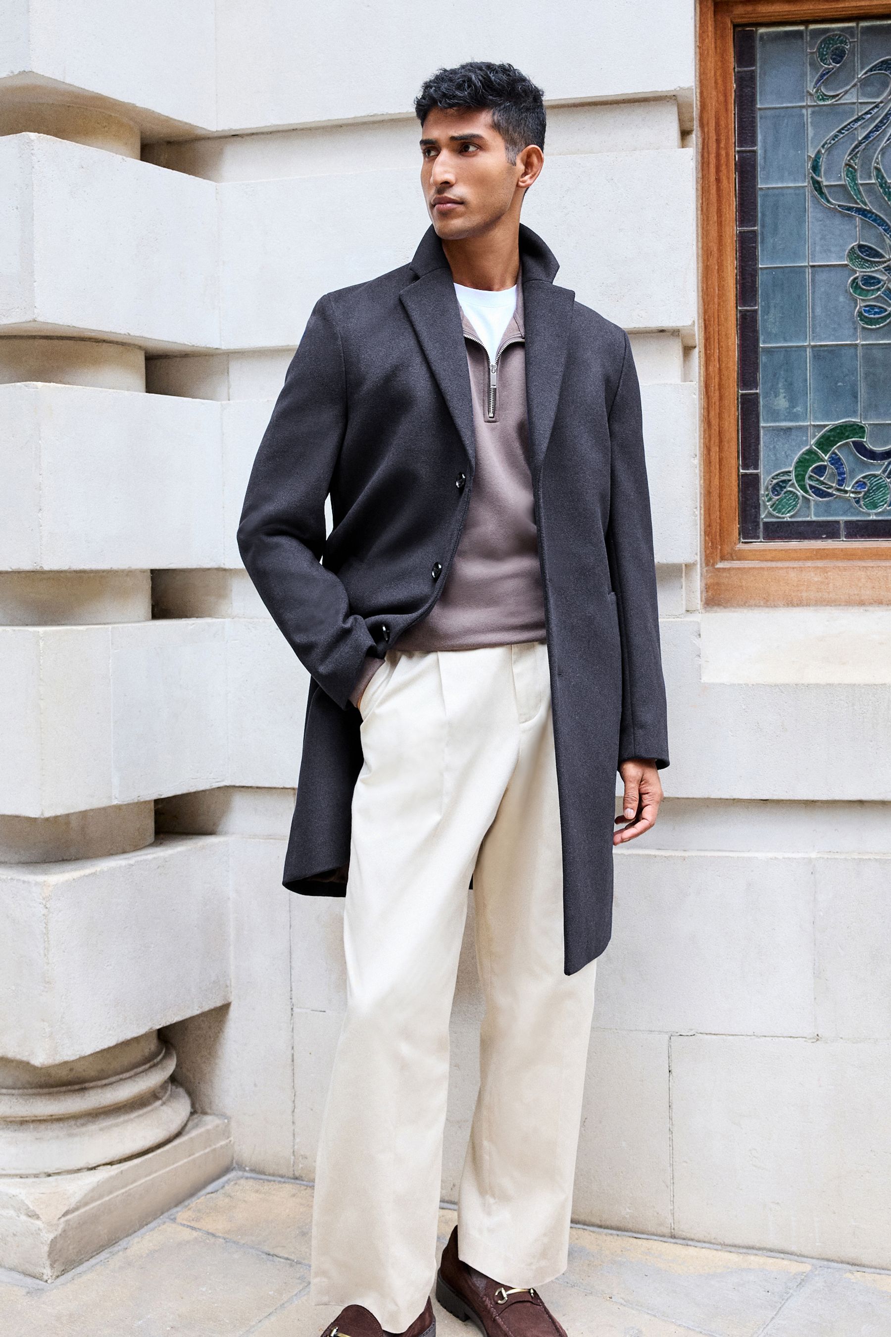 Buy Blue Navy Epsom Overcoat with Wool from Next Qatar