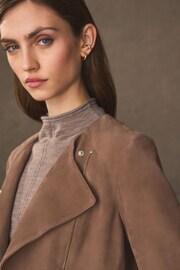 Mink Brown Real Suede Collarless Biker Jacket - Image 7 of 11