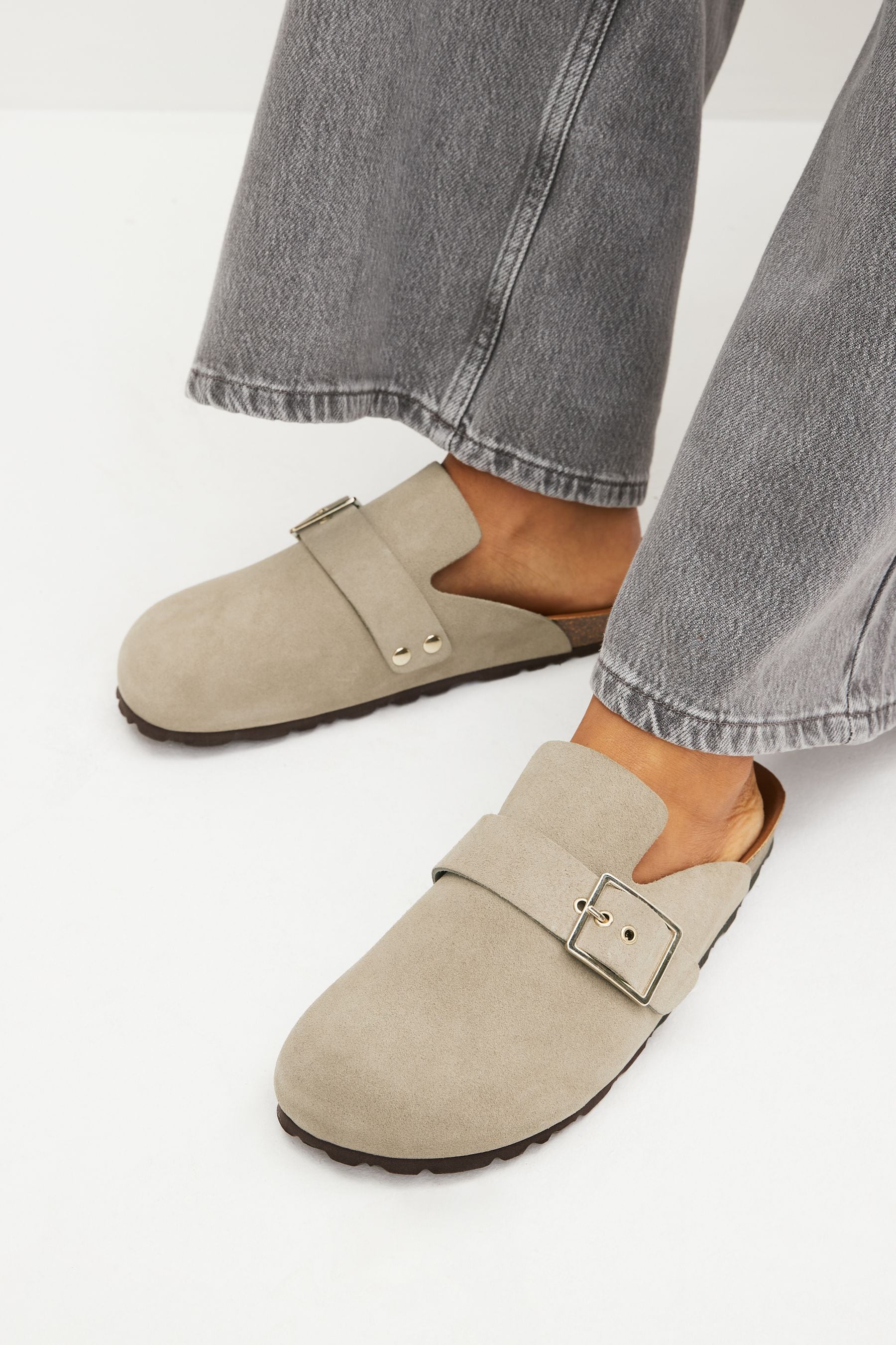 NEXT Mink Brown Forever Comfort Suede Footbed Clogs 5 Womens