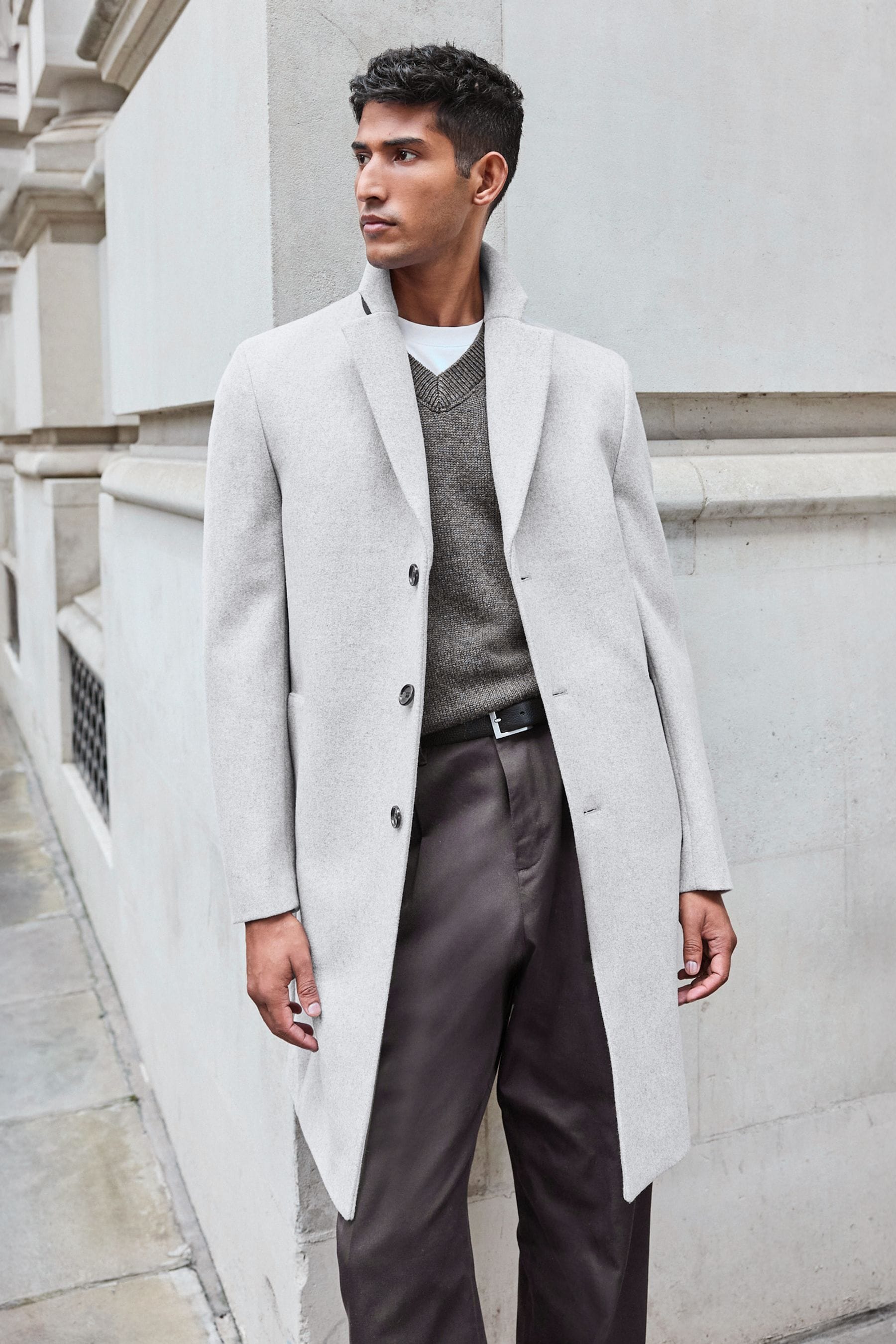 Buy Light Grey Epsom Overcoat with Wool from Next Luxembourg