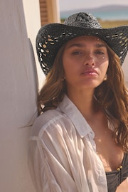 Black Straw Western Hat - Image 1 of 5