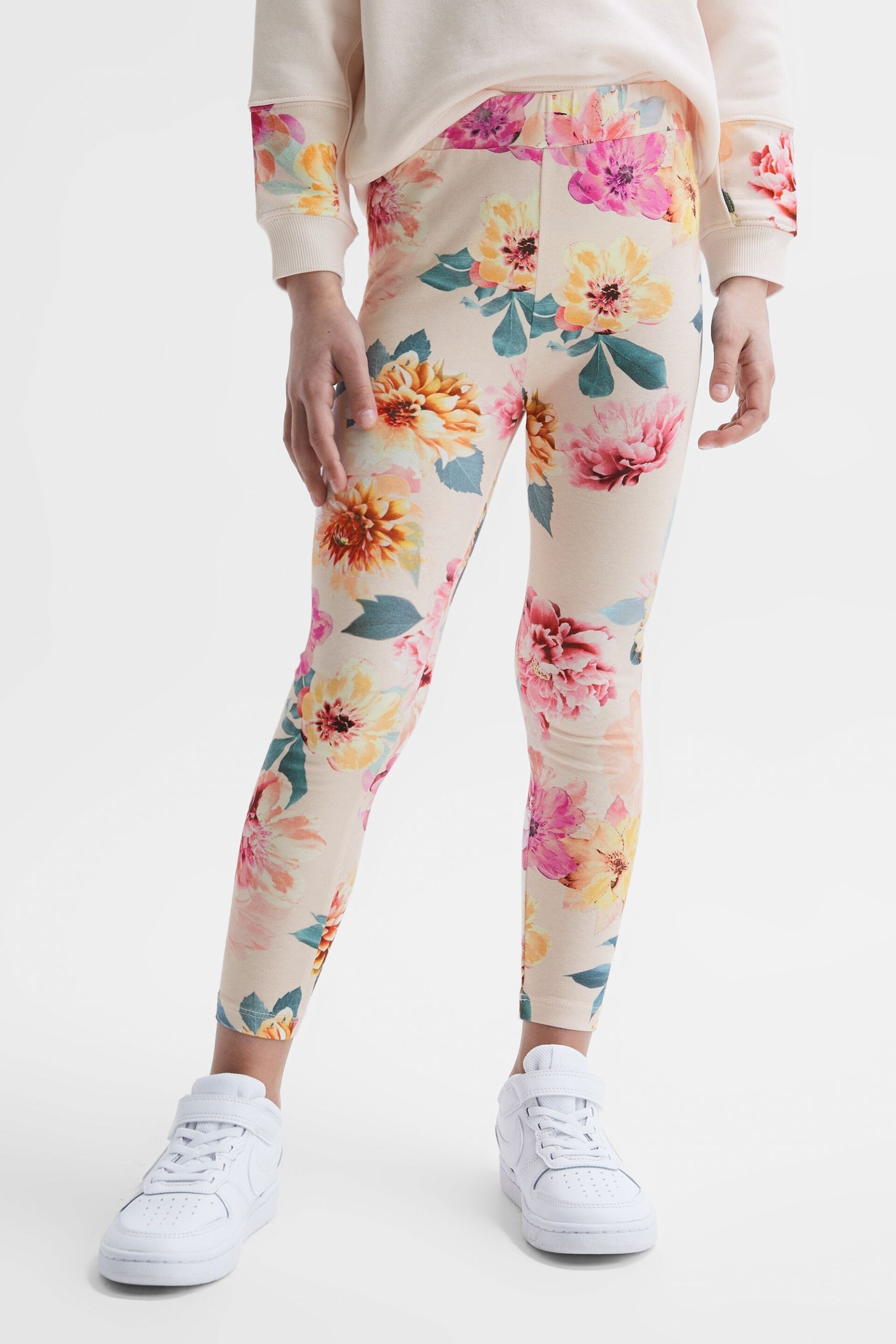 Reiss Pink Essie Senior Floral Print Leggings - Image 3 of 6