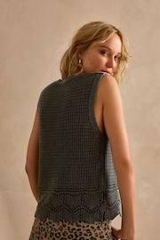 Washed Black Button Front Crochet Waistcoat - Image 4 of 7