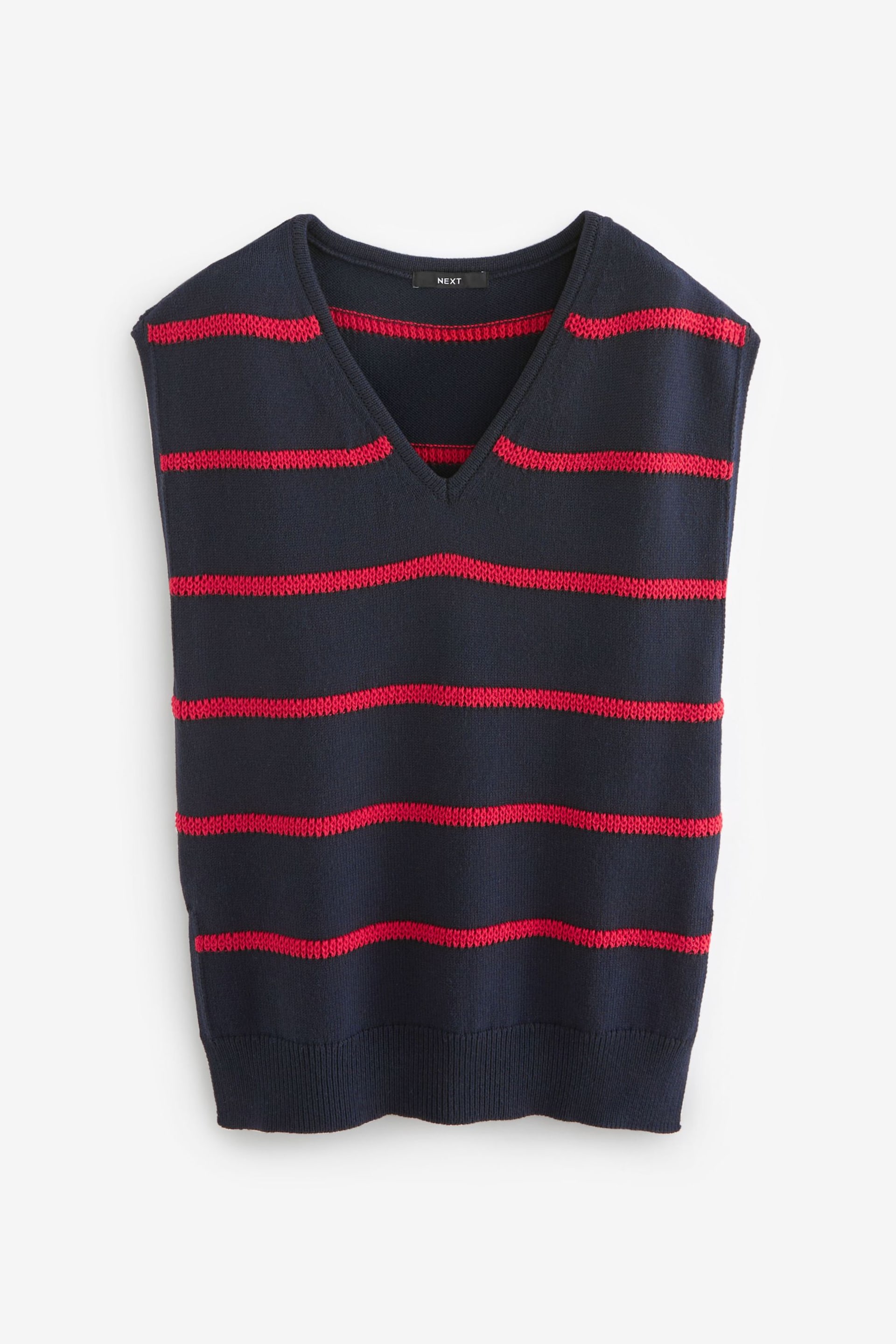 Navy/Red Stripe Knitted V-Neck Tank Top - Image 1 of 1