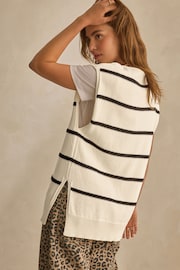 Ecru/Black Stripe Knitted V-Neck Tank Top - Image 3 of 6